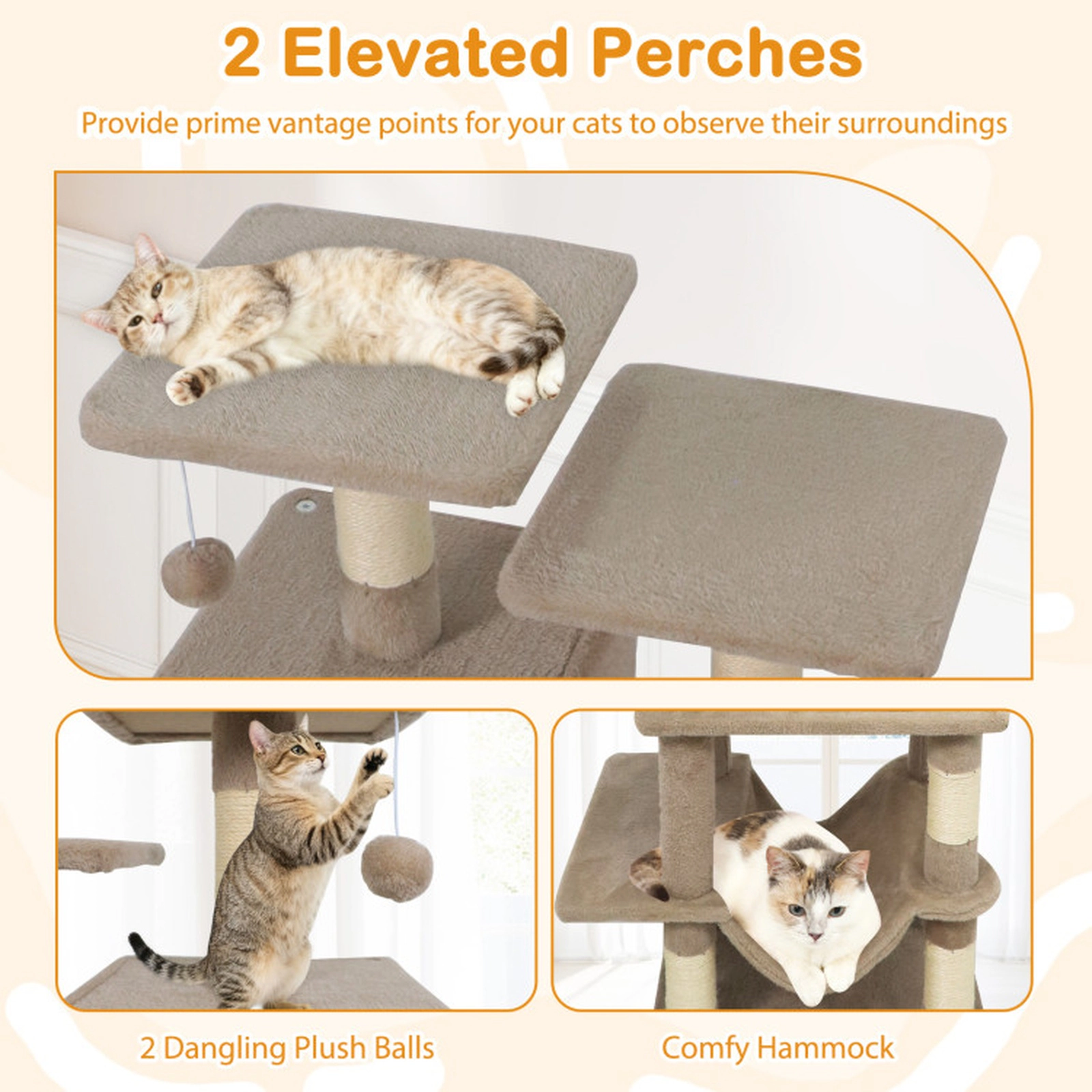 SUGIFT 57 Cat Tree with Dual Condos Hammock and 2 Dangling Balls