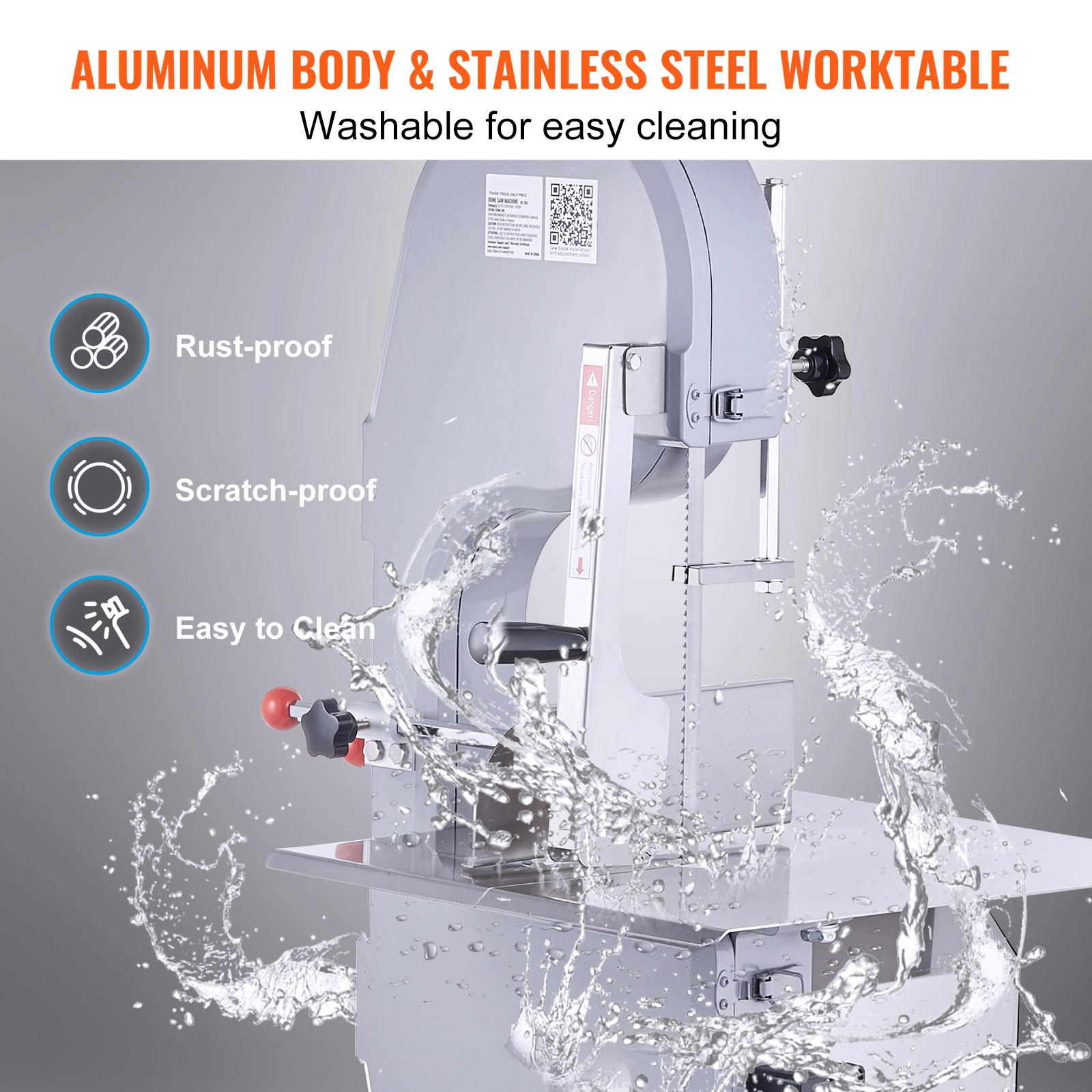 HONGGE Commercial Electric Meat Bandsaw Stainless Steel Countertop Bone Sawing Machine Workbeach Cutting Thickness