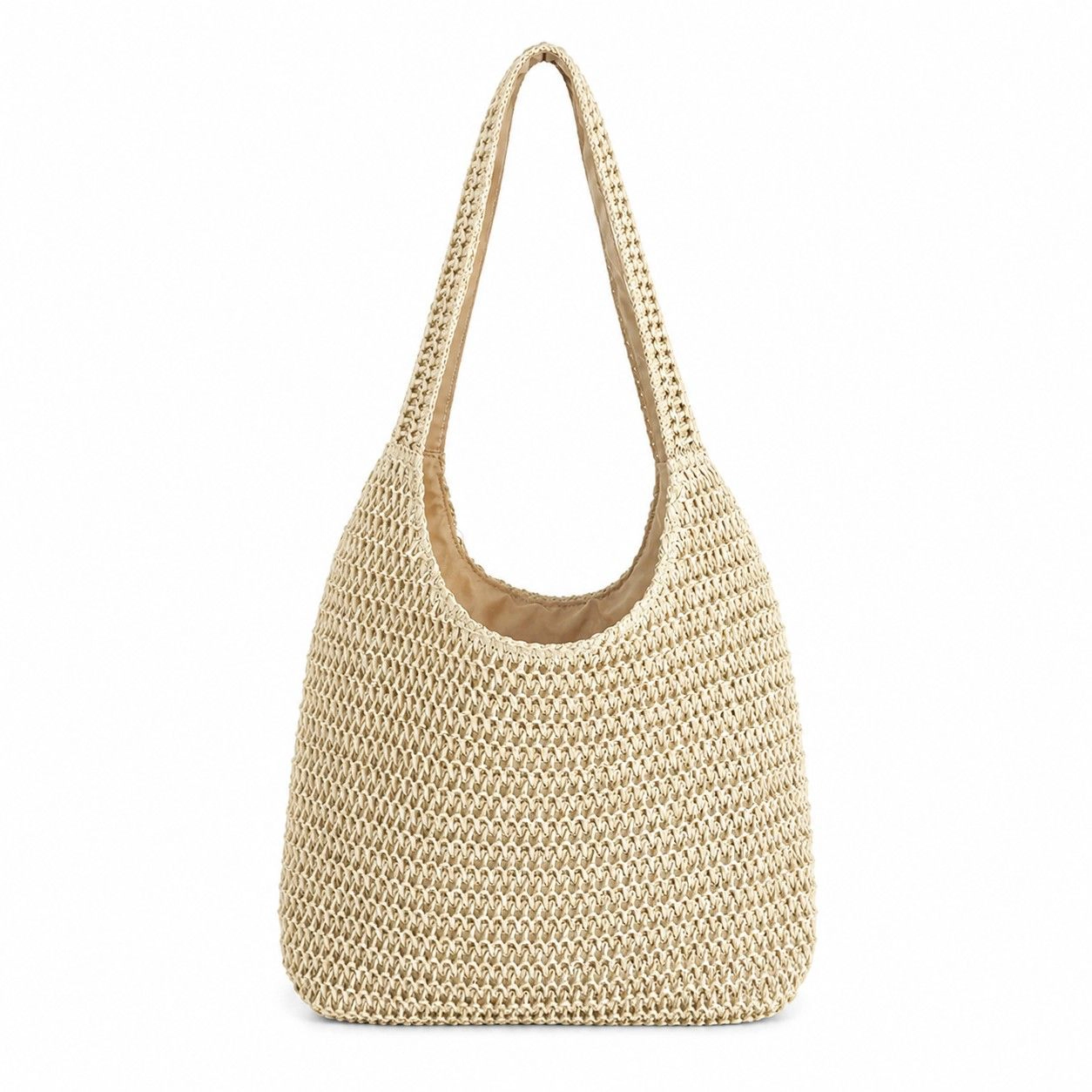 Alilang Women's Woven Straw Tote Bag Zip Top Lightweight Summer Shoulder Carryall with Interior Pocket, Beige