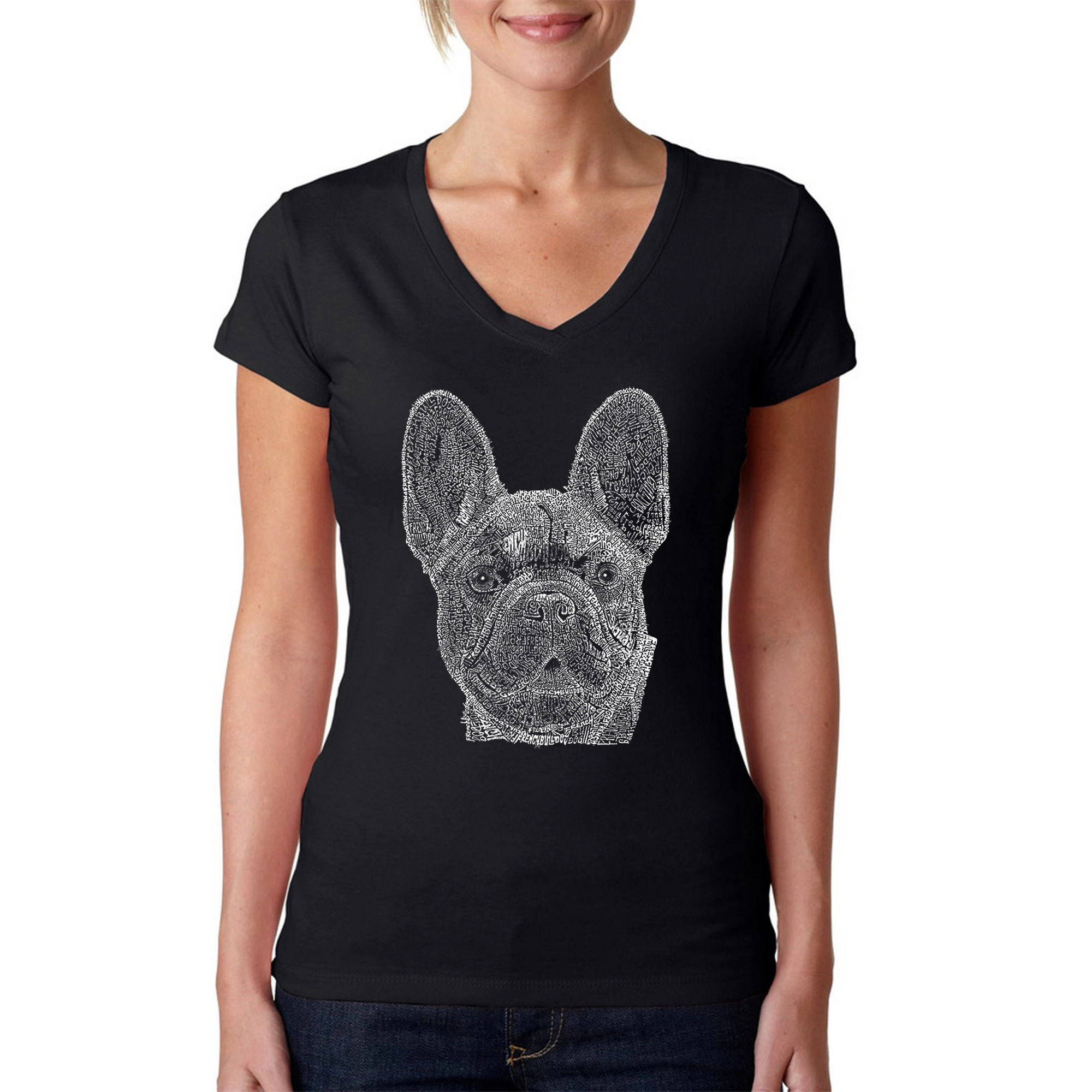 LA Pop Art Womens Word V-Neck T-Shirt - French Bulldog