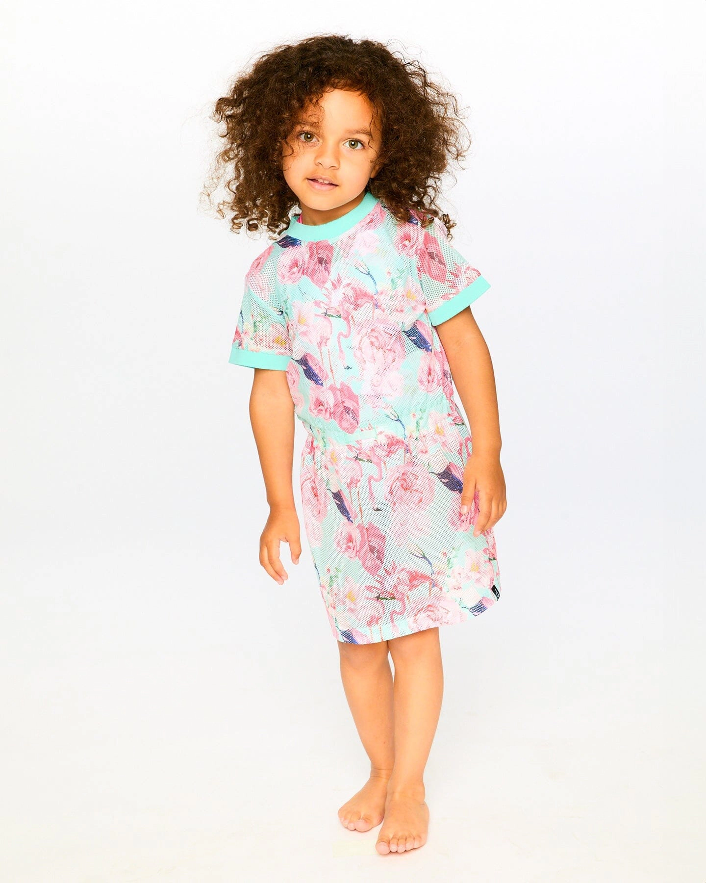 Deux par Girls Mesh Beach Dress Flamingo Print