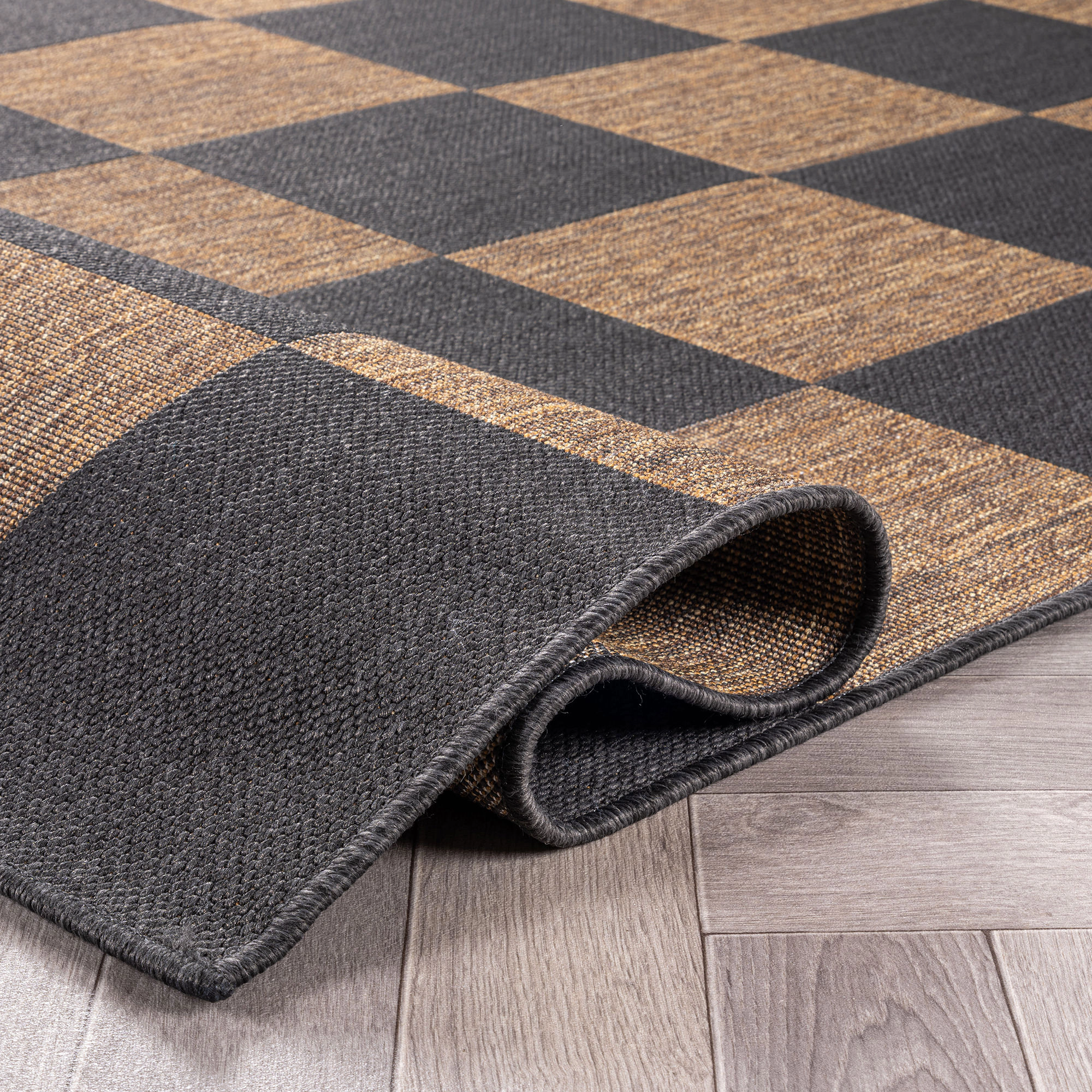 World Rug Gallery Checkered Indoor/Outdoor Flat Woven Area - Natural Jute-Style, Easy-Care Patio