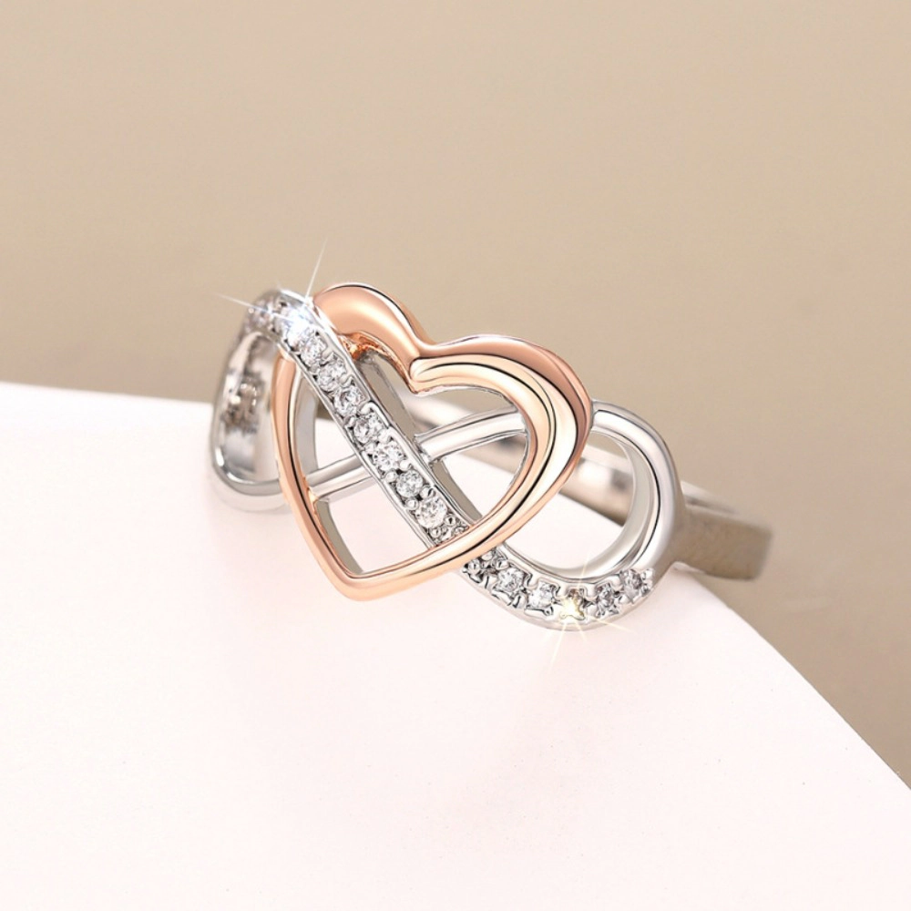 Fashion Inlay Zirconia Two-tone Infinity Heart Ring