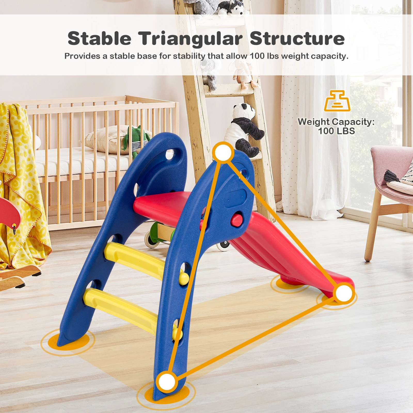 SUGIFT Raised Handrails for Ages 3-6 2-Step Children Folding Plastic Slide