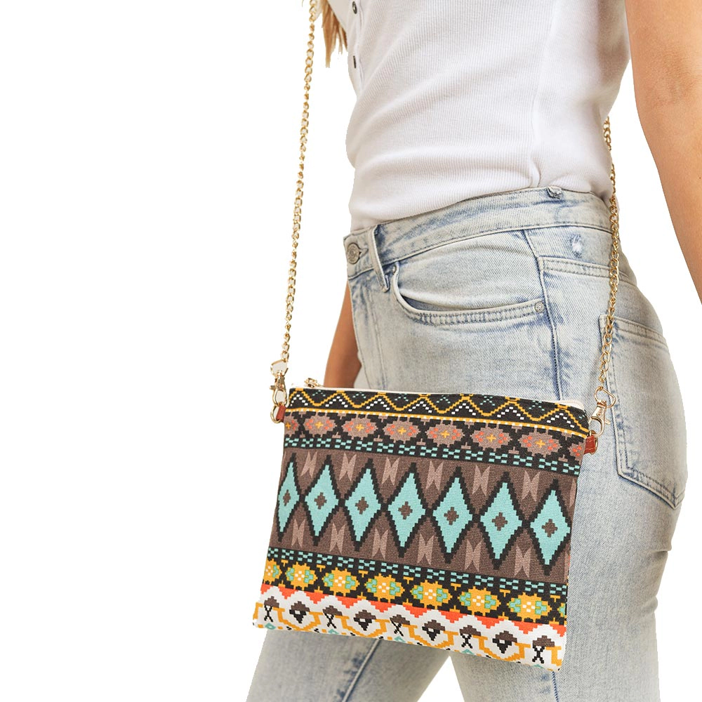 Fashnzfab Aztec Patterned Wristlet Clutch / Crossbody Bag