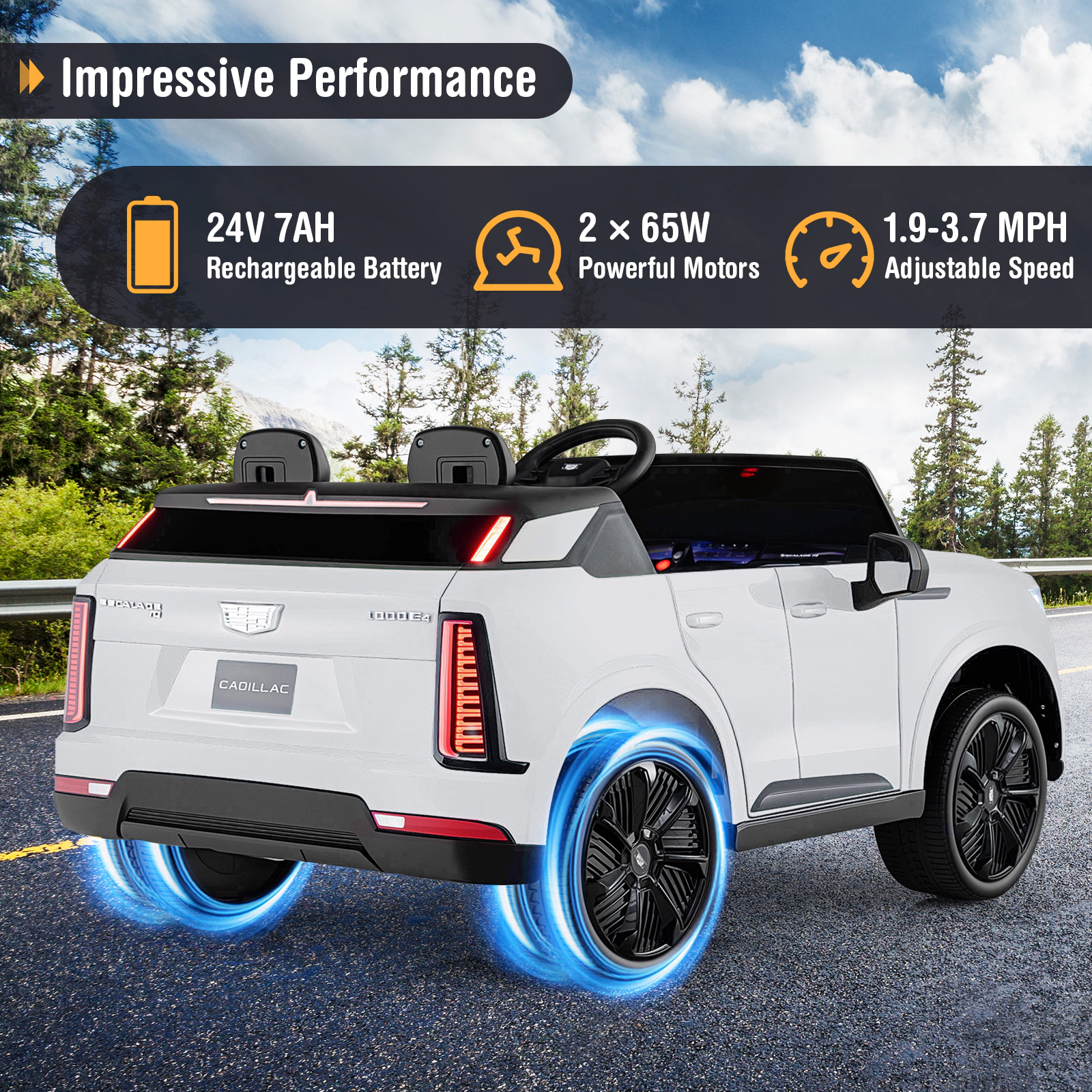 LJG Kids 24V Ride on Truck 2-Seater Licensed Cadillac with Remote Control