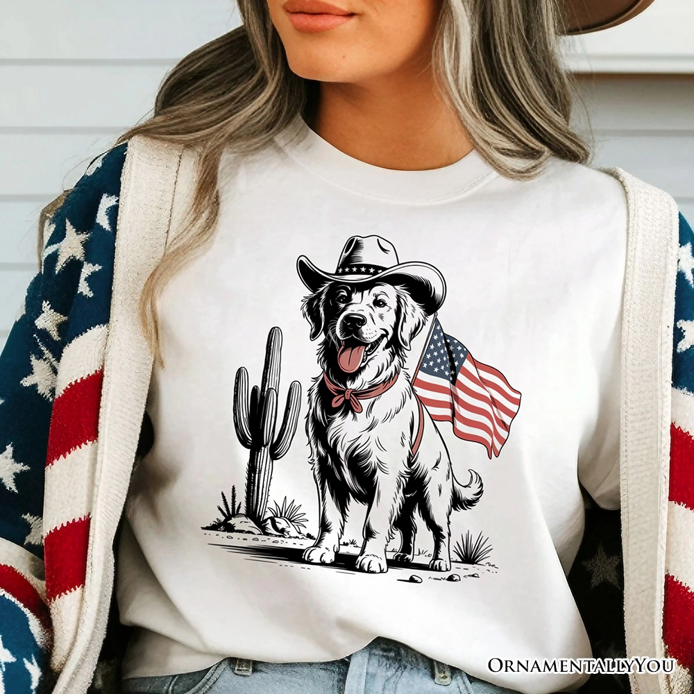 OrnamentallyYou Unisex American Cowboy Dog 4th Of July T-Shirt
