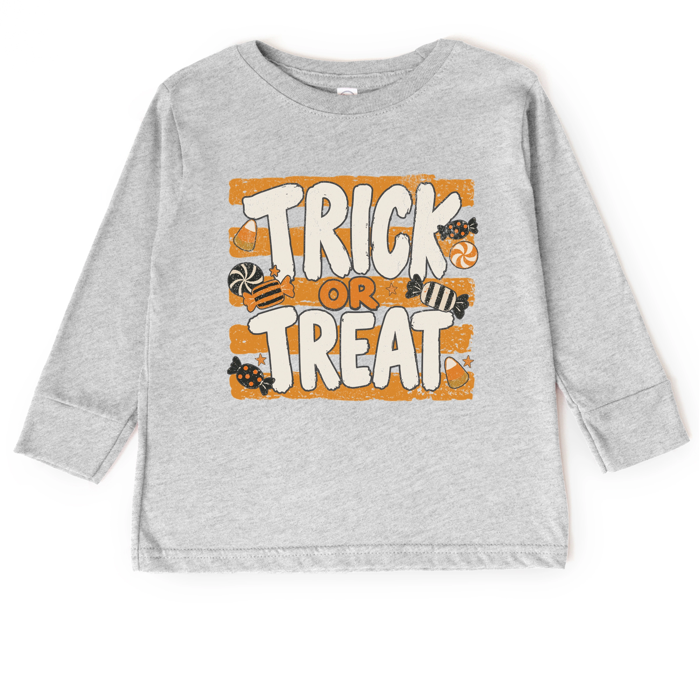 The Juniper Shop - Toddler Long Sleeve Graphic Tee Trick or Treat Orange Stripes