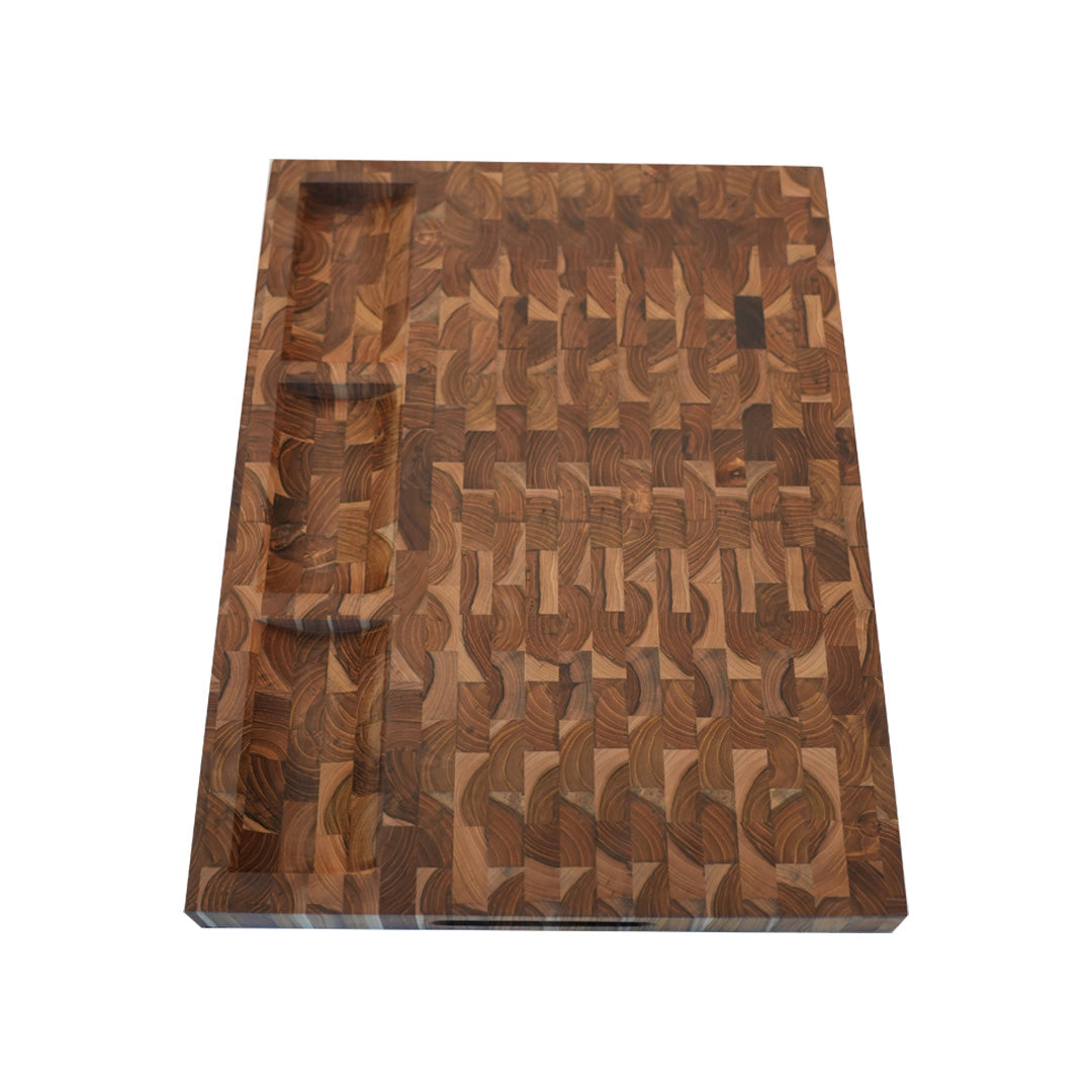 EcoDecors 20" x 15" Teak End Grain Cutting Board with Juice Channel and Carved Handles