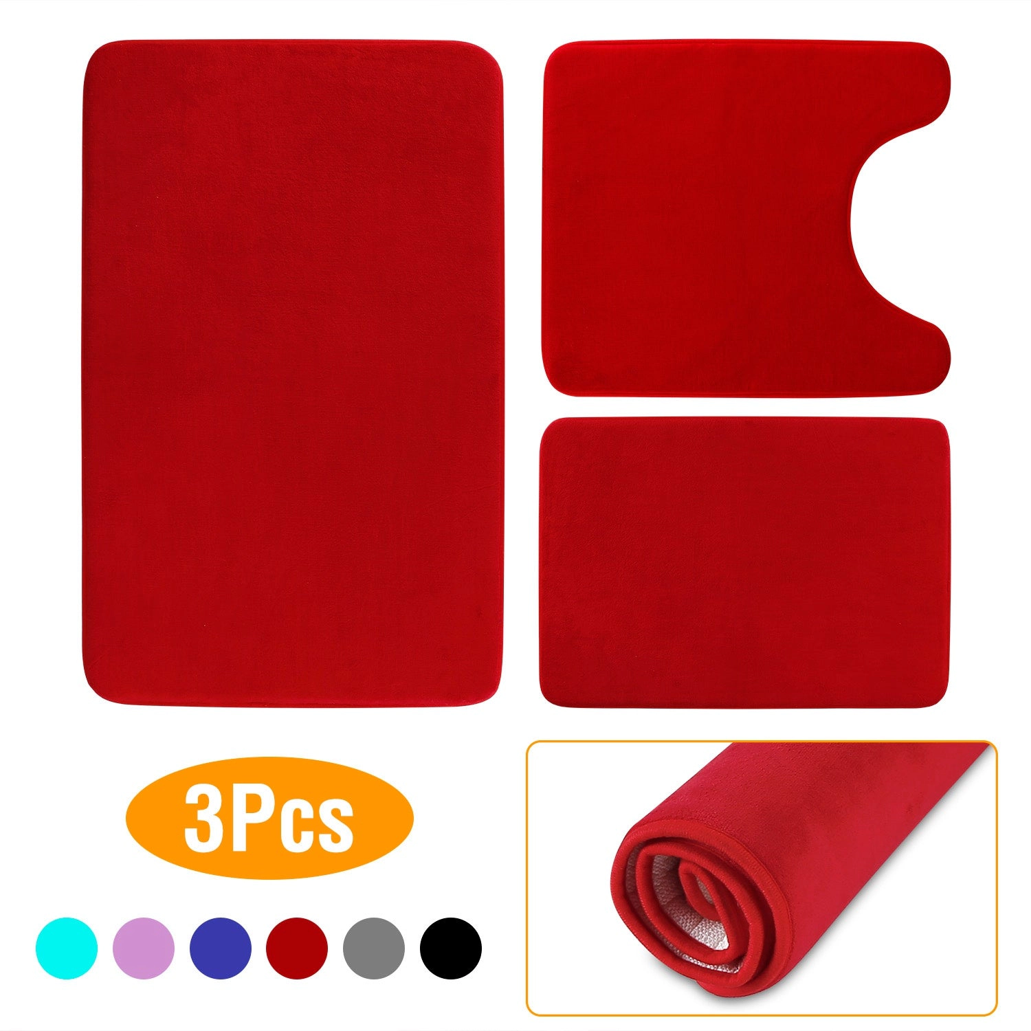 GBruno 3-Piece Plush Velvet Bathroom Rug Set
