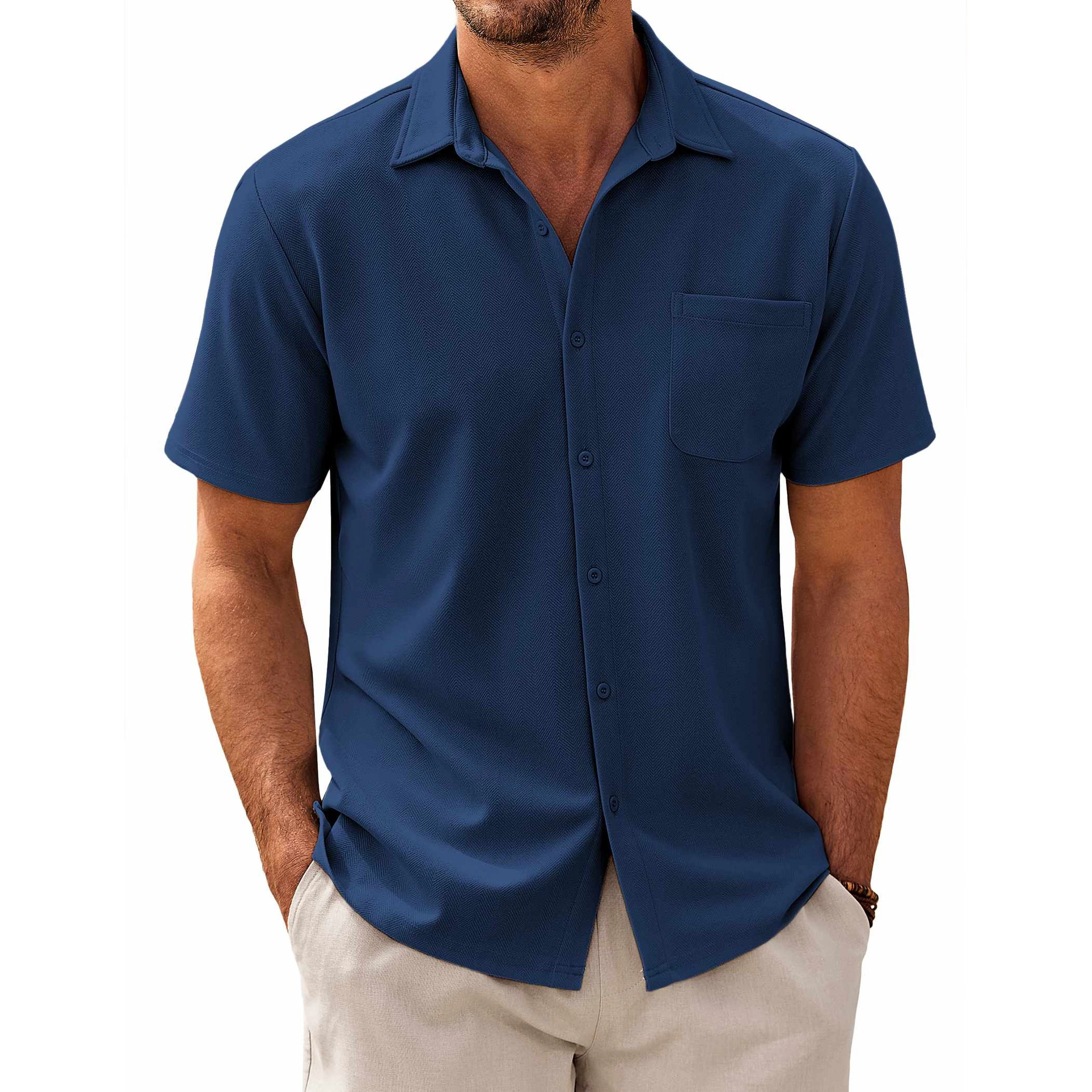 COOFANDY Mens Classic Short Sleeve Button Down Shirts  Pocket Casual Tops