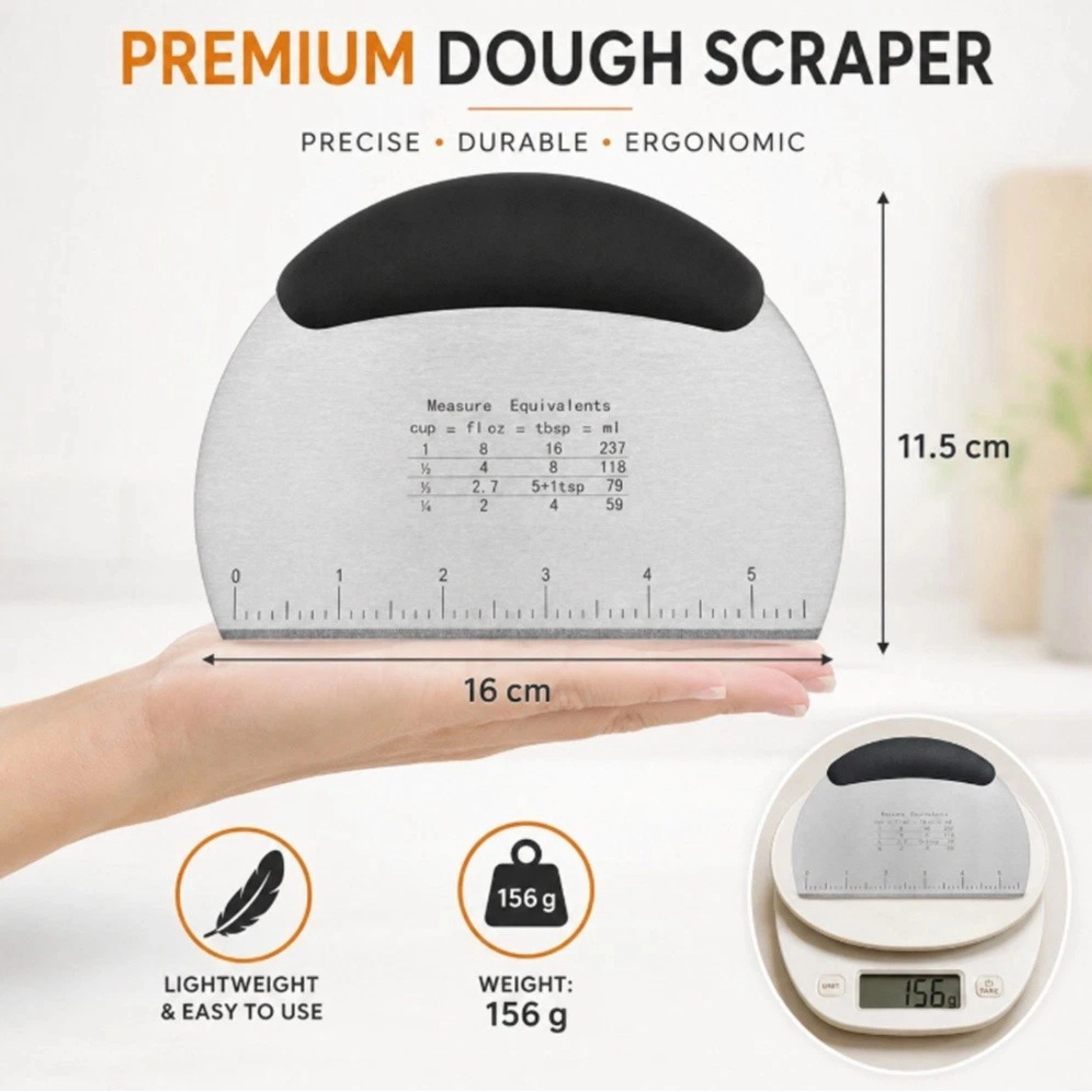 Home Collection Stainless Steel Dough Scraper Cutter with Handle Bench Baking Tool