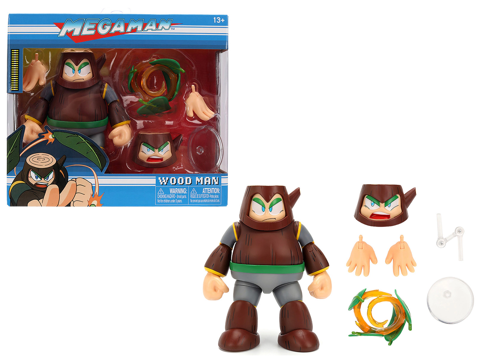 Jada Wood Man 5" Moveable Figure (Deluxe Version) with Accessories and Alternate Head and Hands "Mega Man"
