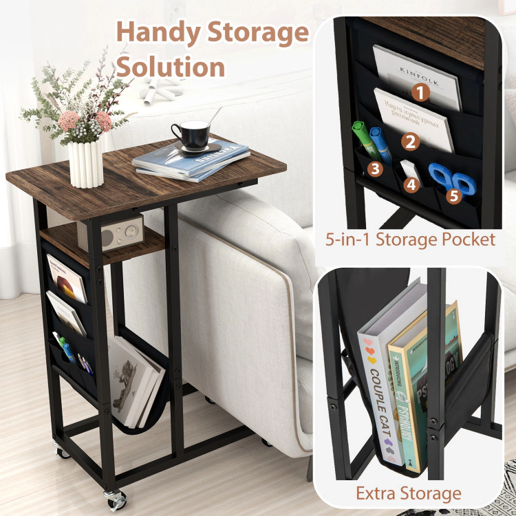 Hivvago C-Shaped End Table With Charging Station And Retractable Tabletop-Coffee