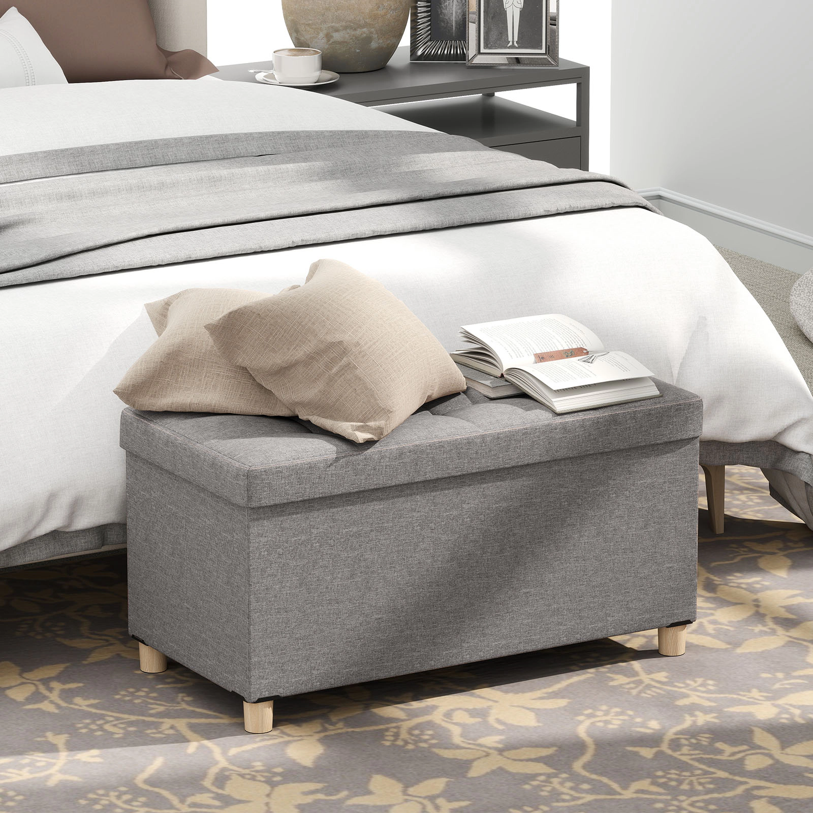 SlickBlue 30 Inch Ottoman Bench with Storage and Wood Grain Lid