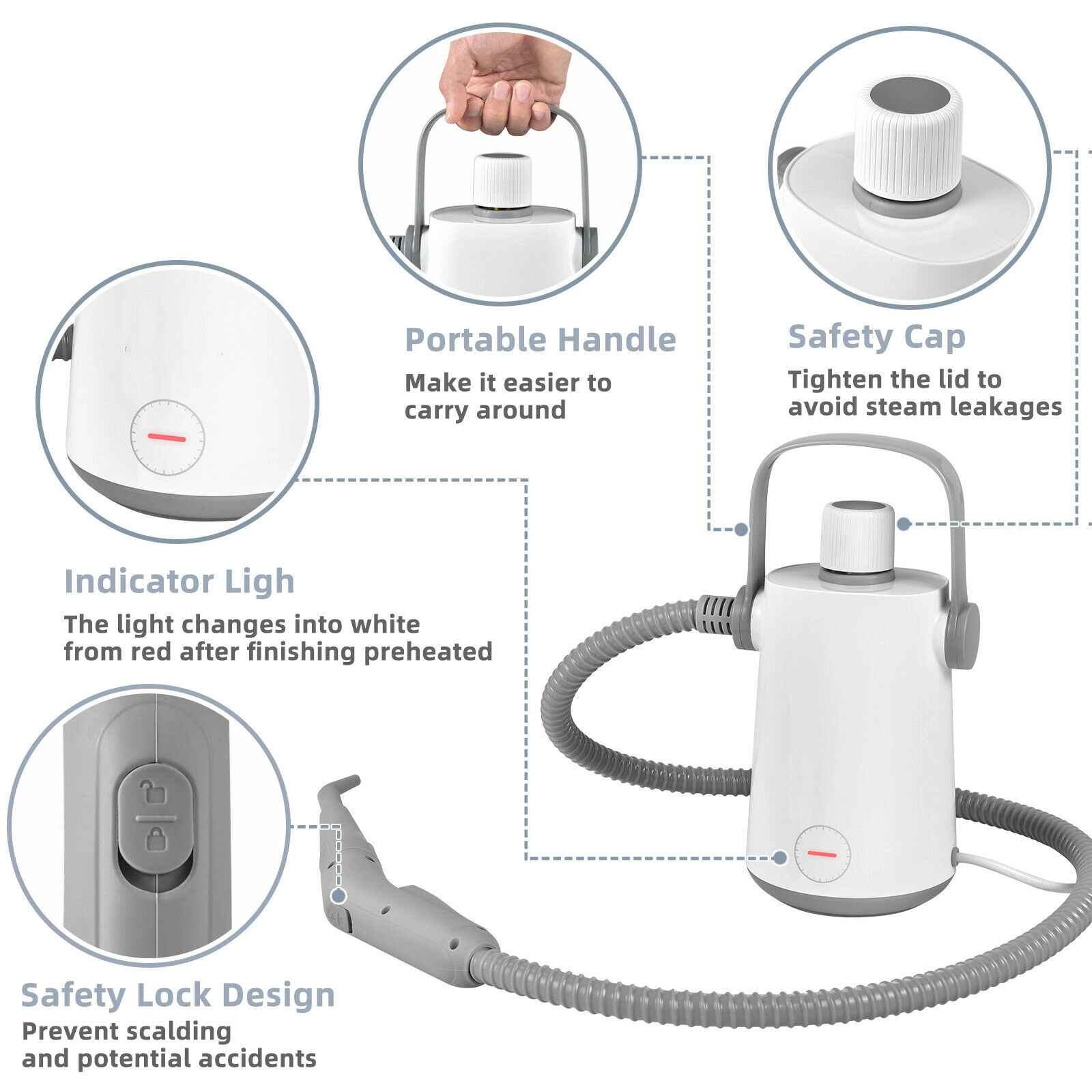 SUGIFT 1000W 4-lb Handheld Portable Steam Cleaner with 10 Accessories 46-in Hose and 10-ft Cord