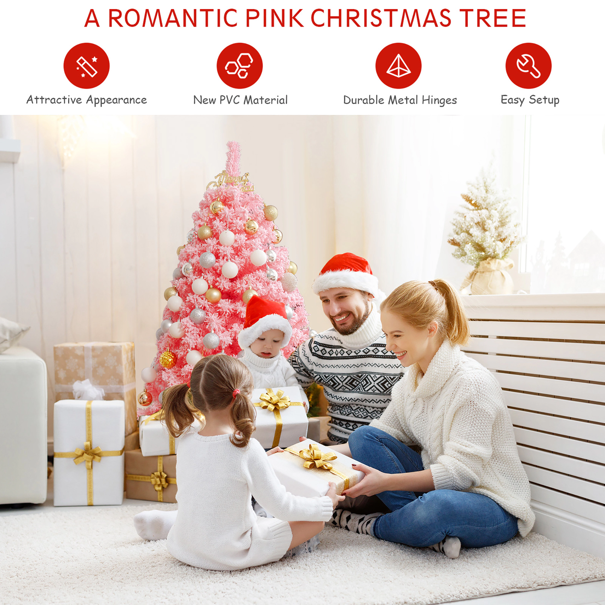 Costway 4.5/6.5/7.5ft Snow Flocked Hinged Artificial Christmas Tree w/ Metal Stand