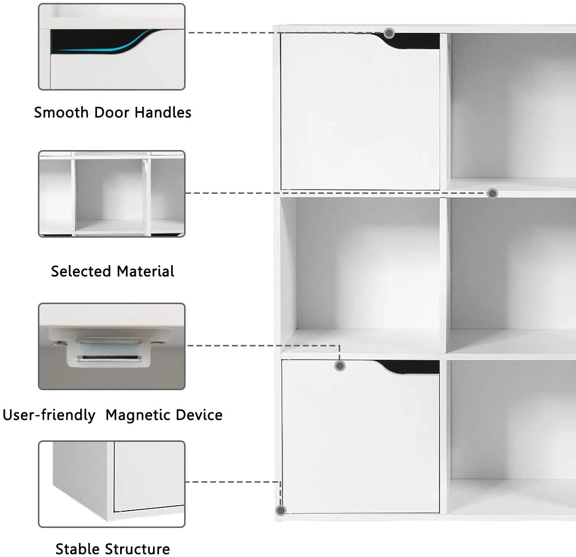 SUGIFT Free Standing 9-Cube Chipboard Storage Divider Bookcase 90-lb Capacity 35.5-in Tall for Home & Office White/Gray