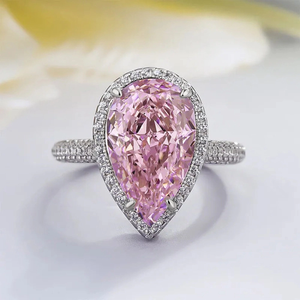 Women's Pear Cut Colored Cubic Zirconia Halo Engagement Ring
