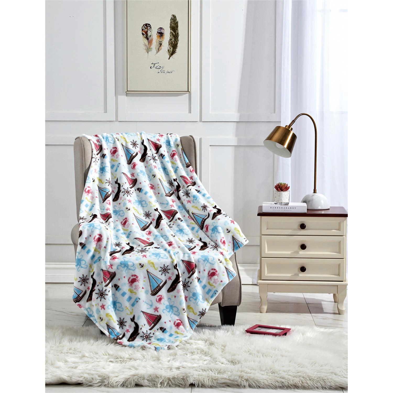 Plazatex Sea Life Plush Decorative All Season Plum Throw Blanket 50" x 60" Blue