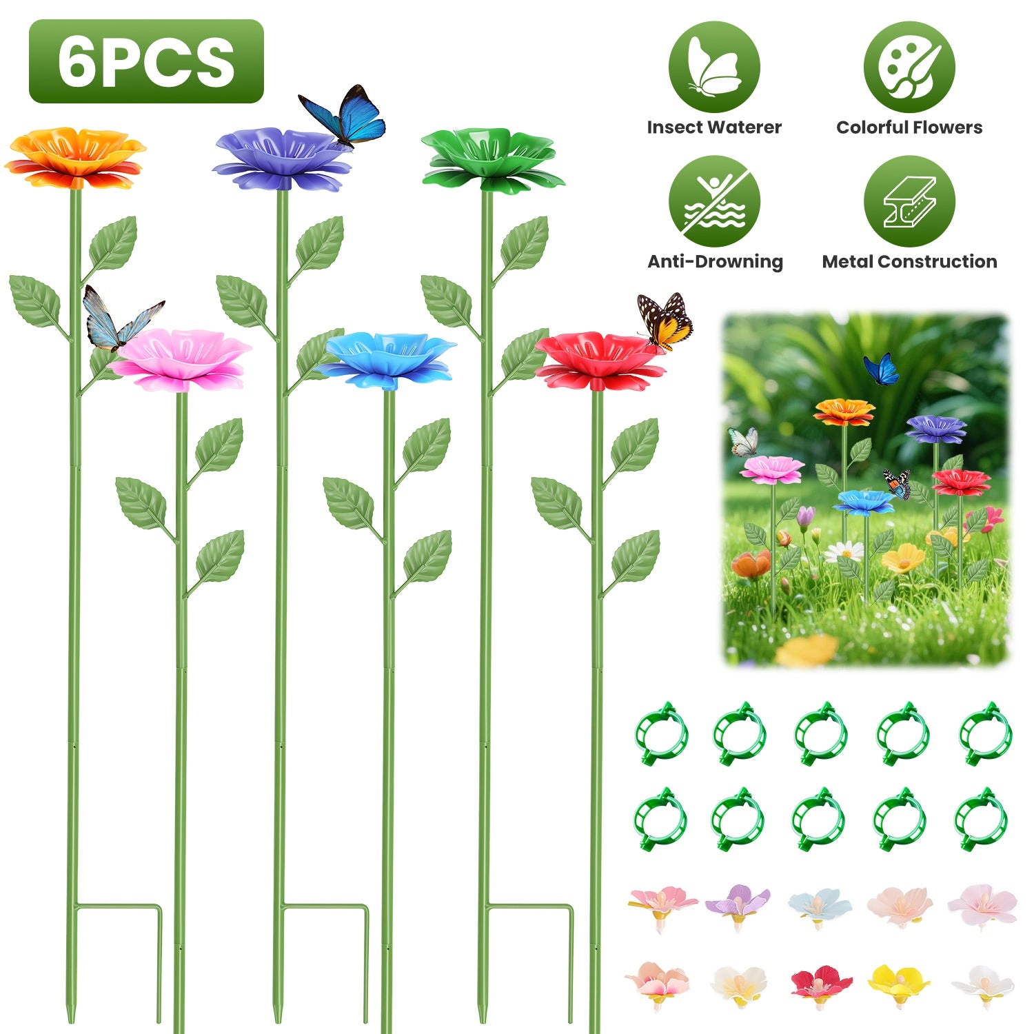 GBruno 6-Piece Metal Bee Watering Station Stakes