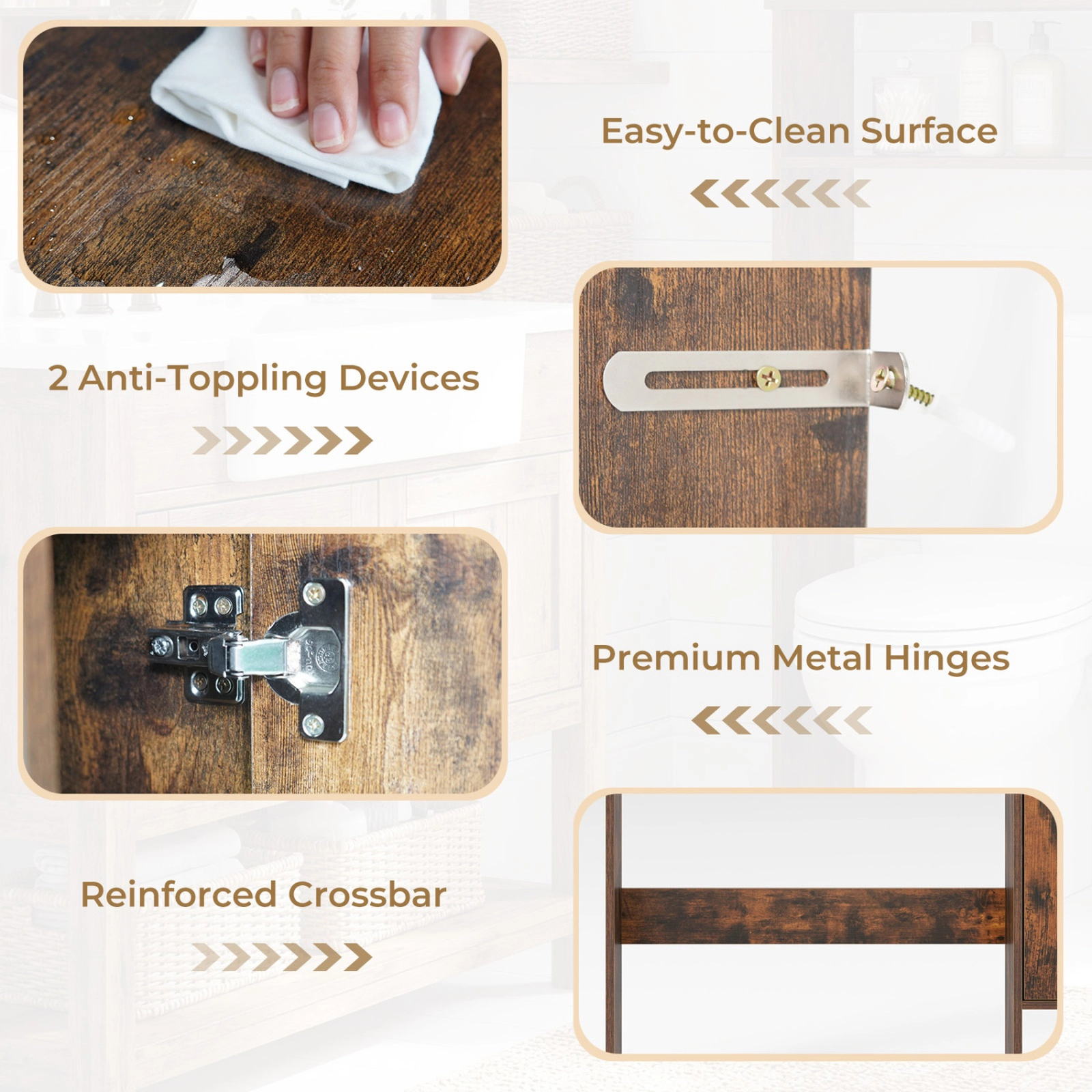 SUGIFT Over the Toilet Storage Cabinet Rustic Brown with Toilet Paper Holder