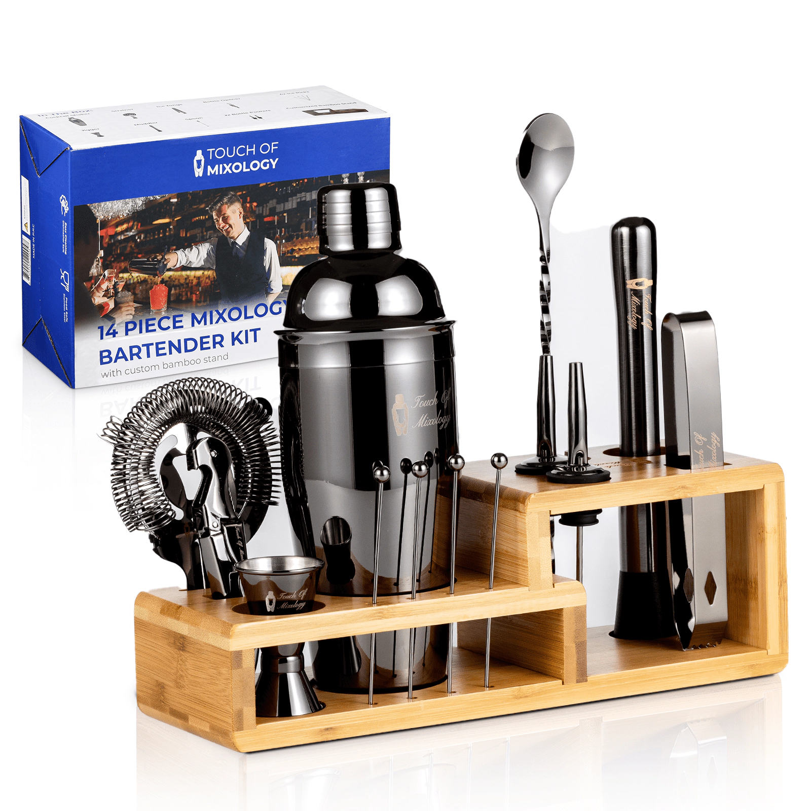 Touch Of Mixology 14 Piece Stainless Steel Bartender Kit