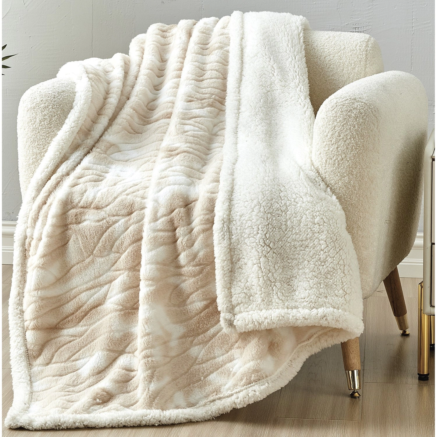 Plazatex Alaska Sherpa Decorative Super Soft Throw Blanket for Sleep/Decor 2 Pack 50" x 60" Beige