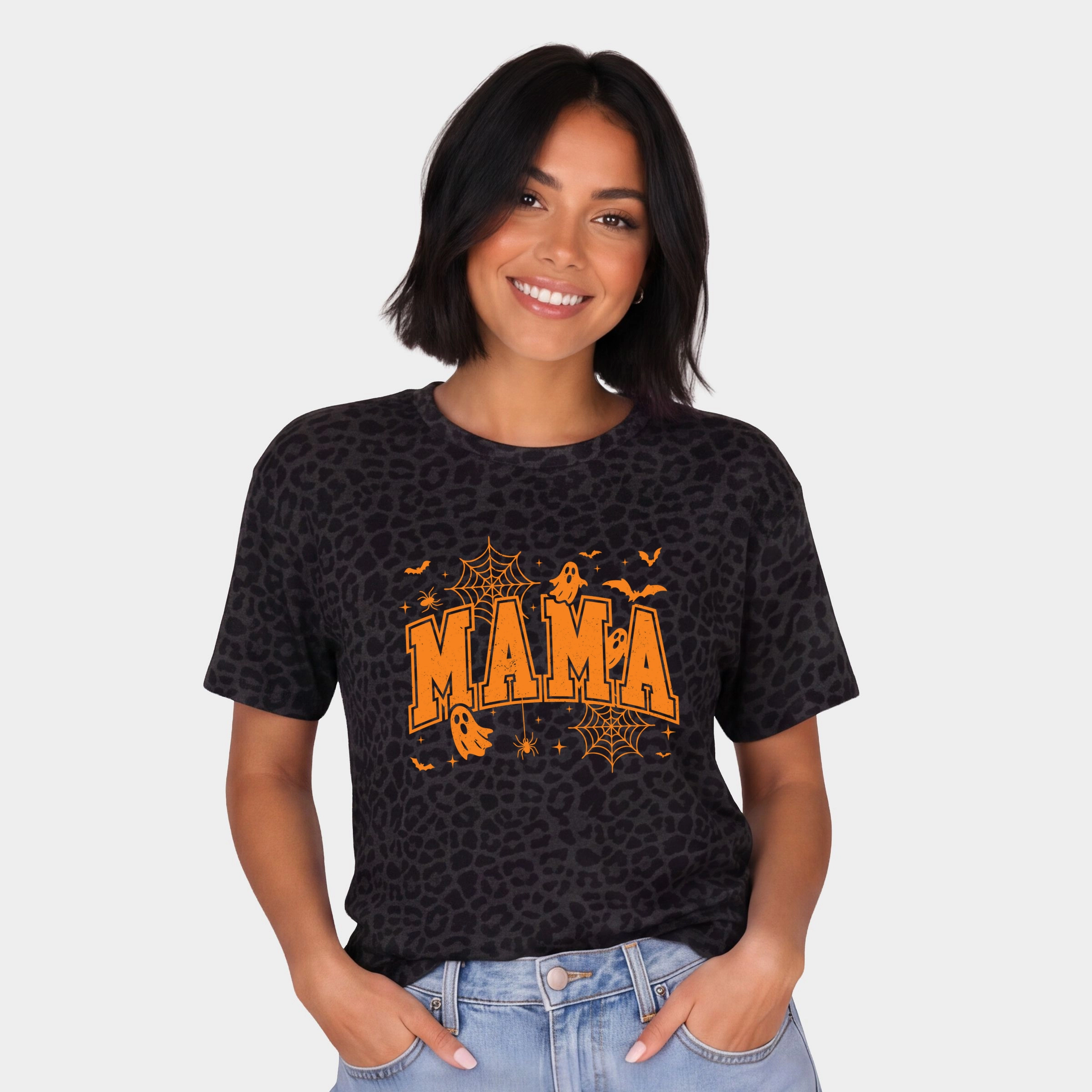 Simply Sage Market - Women's Leopard Print Tee Mama Halloween Varsity