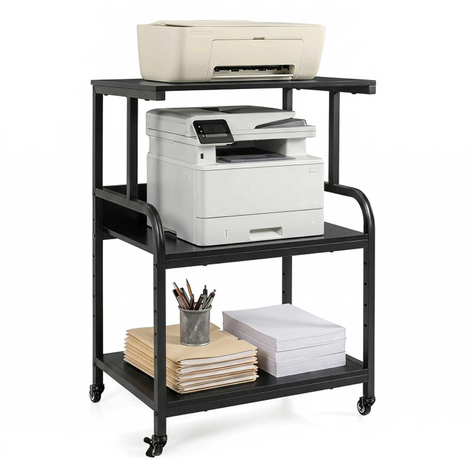 SUGIFT 21.5-in 3-Tier 44-lb Shelf Capacity Rolling Printer Stand with 5-Height Adjustable Shelf and Lockable Wheels