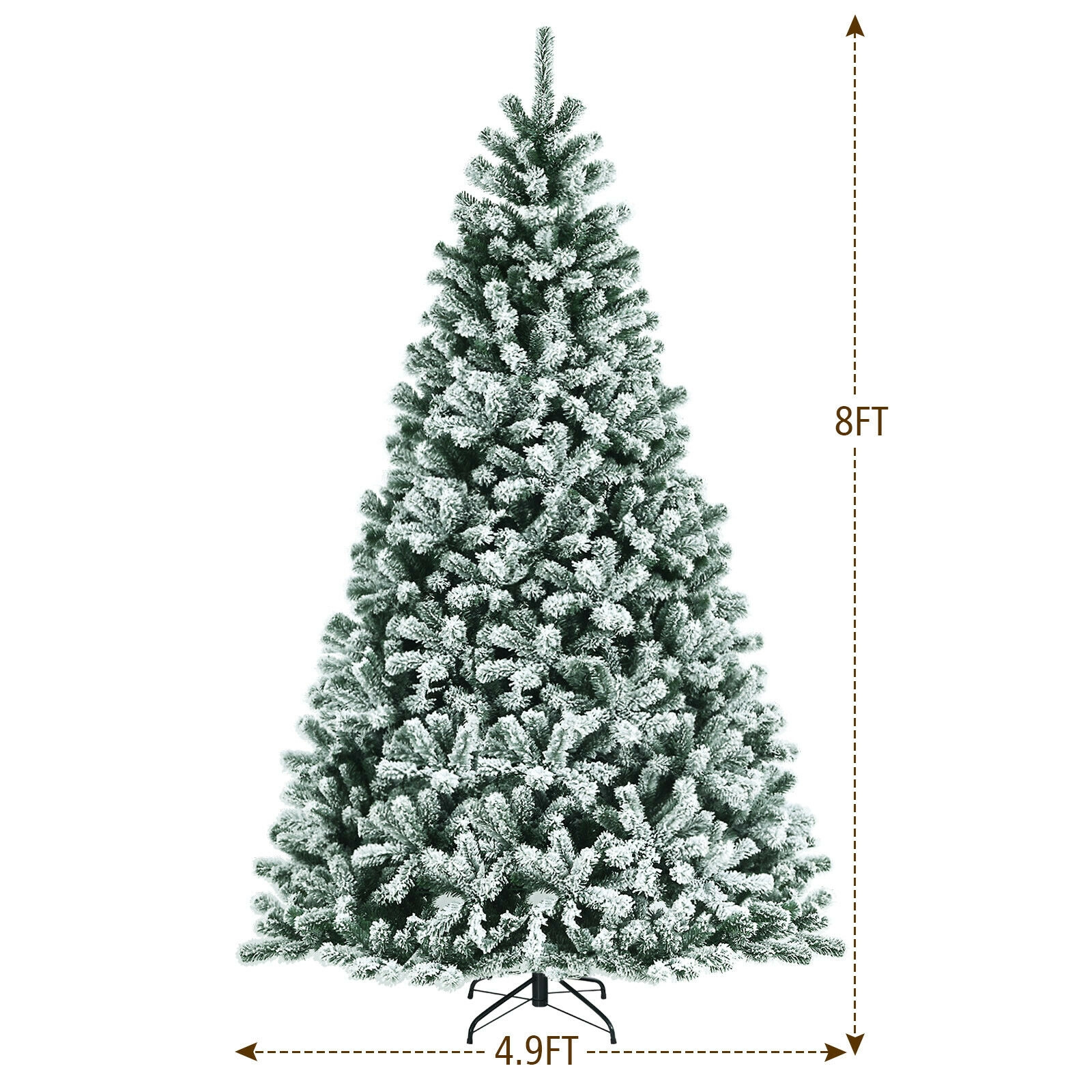 SUGIFT Snow Flocked 8-ft Pre-lit Christmas Tree with 928 Tips 650 LED Lights and Folding Metal Stand Green