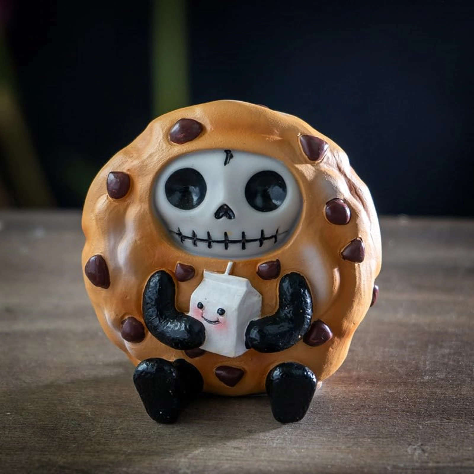 Pacific Giftware Choco Chip Furrybones Figurine Skeleton in Chocolate Chip Cookie Costume with Cute Milk Friend 2.56 Tall