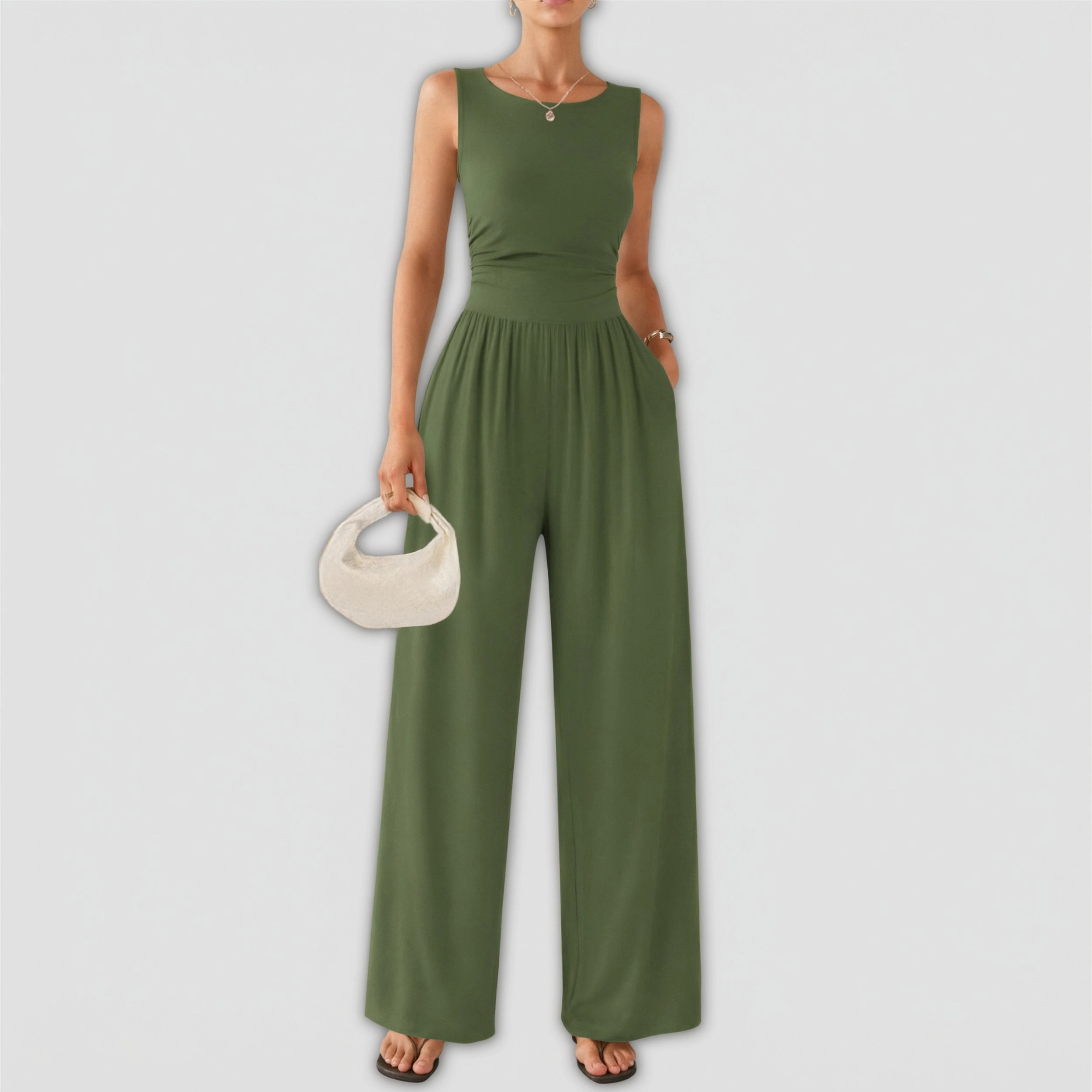 Ekouaer Women's Sleeveless Floral Print High Waist Wide Leg Jumpsuit