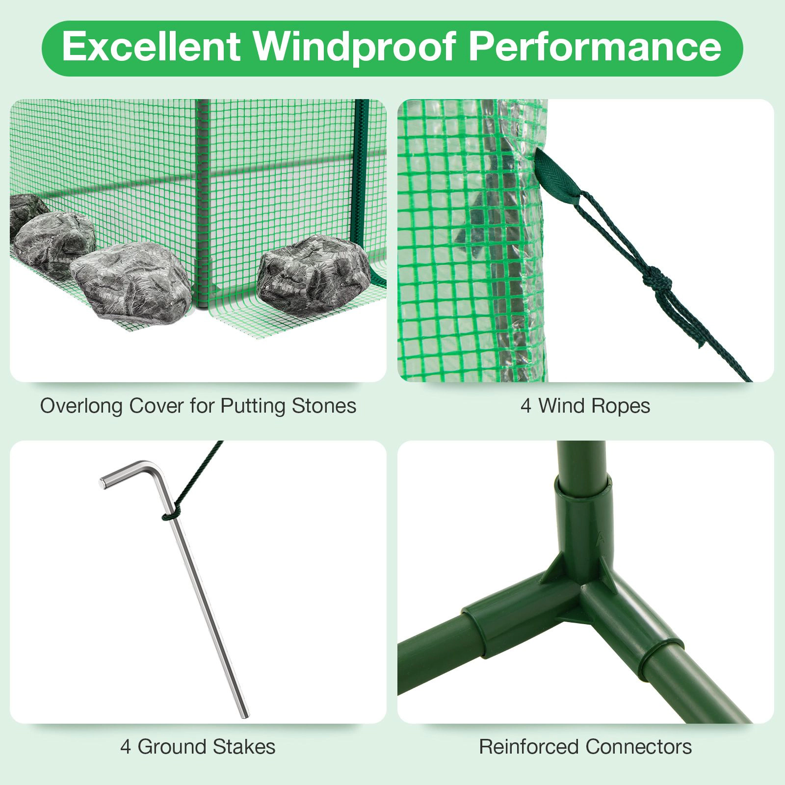 SlickBlue Green Mini Walk-In Greenhouse with PE Cover and Zippered Door