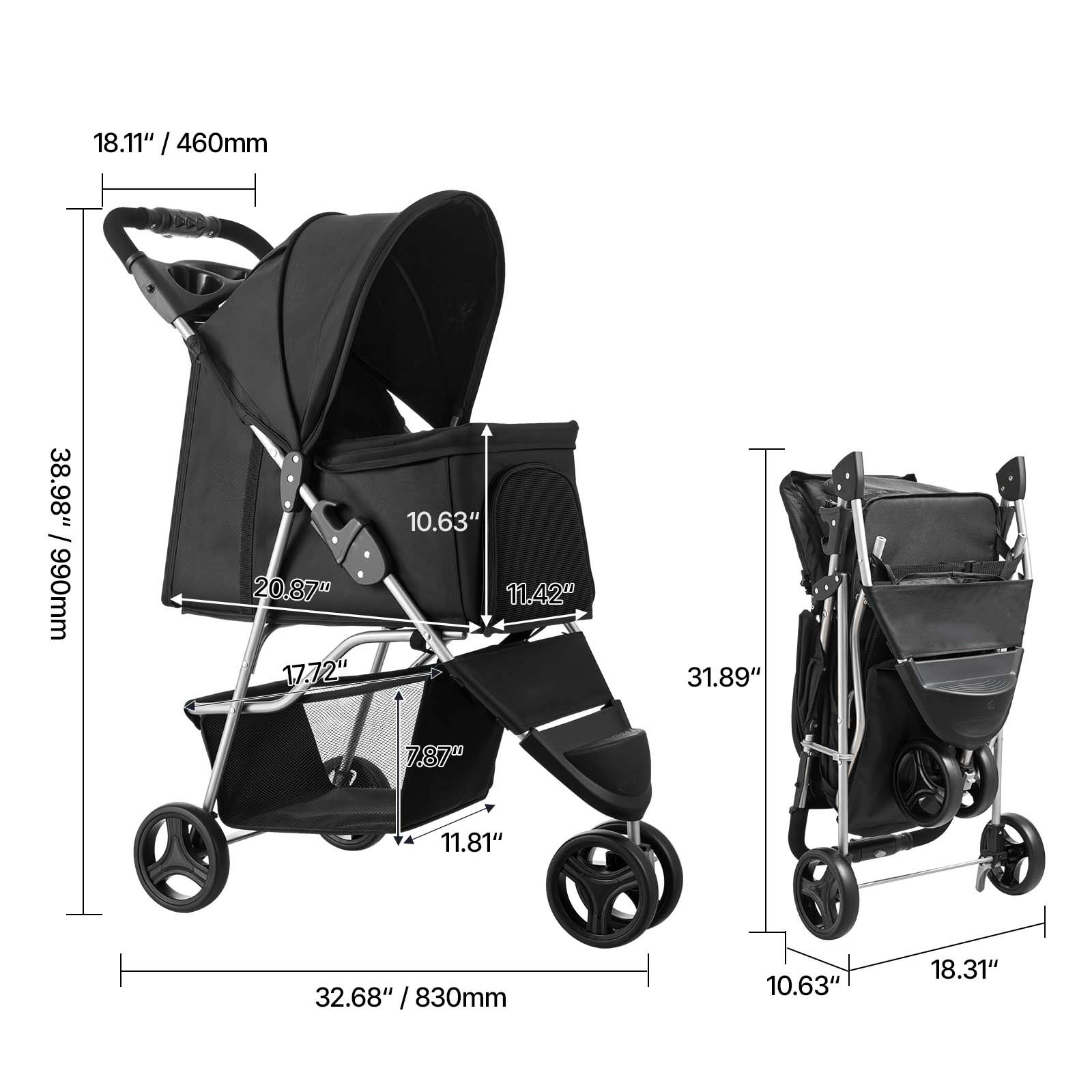 HONGGE Pet Stroller Wheels Dog with Weight Capacity Portable Carrier Mesh Windows for