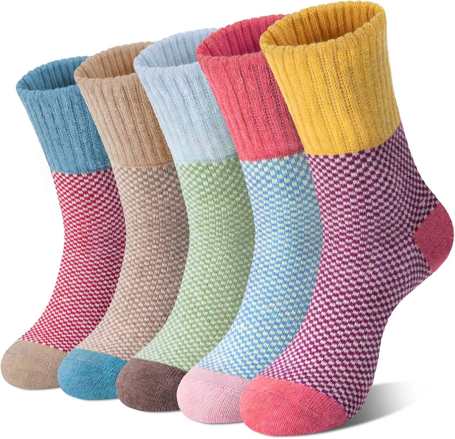 Wardrobe Whimsy 5 Pairs Women Winter Warm Wool Crew Socks Cozy Socks