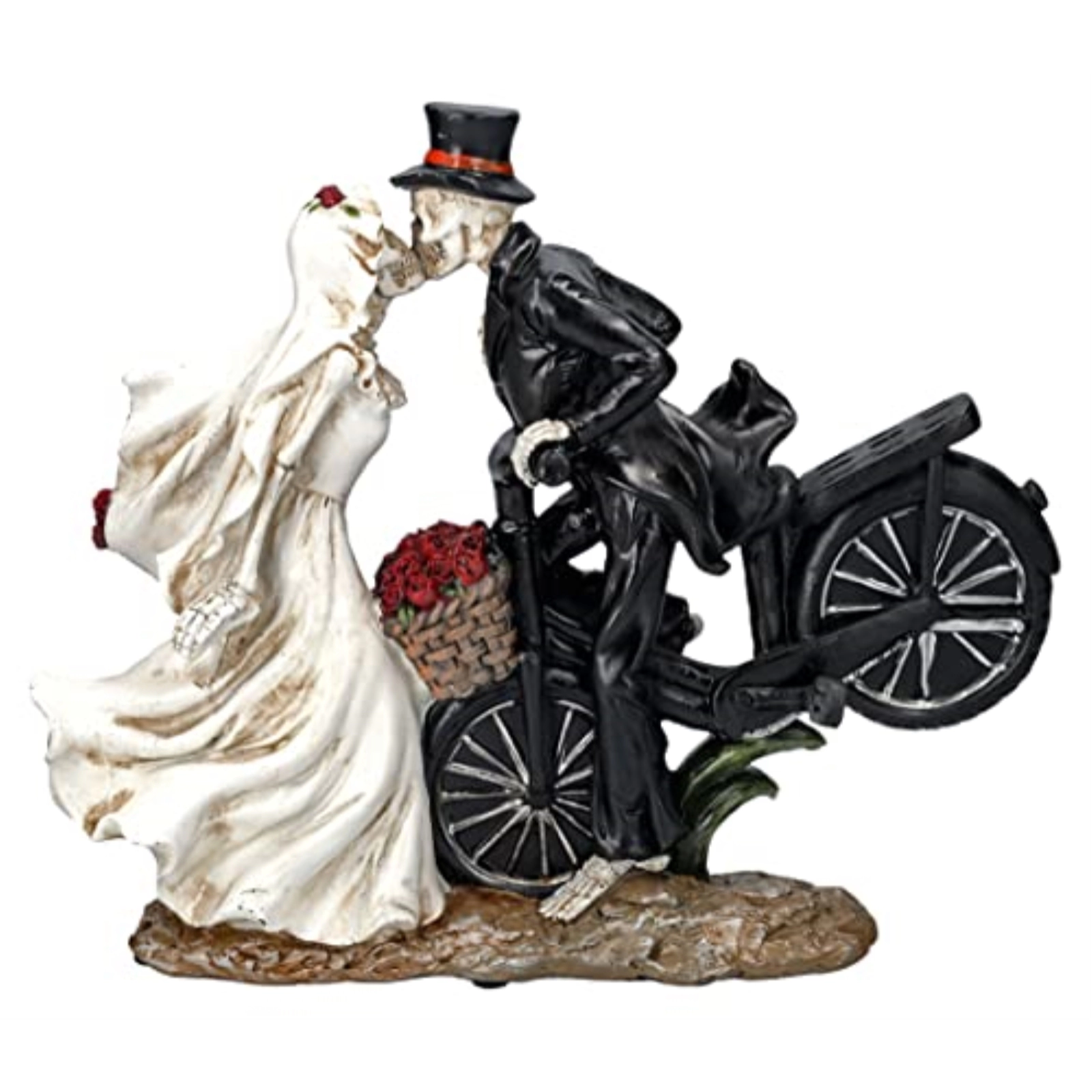 Pacific Giftware Love Never Dies Newly Wed Skeleton Couple Kissing Rose Basket Bike Statue 12.2 inch Tall