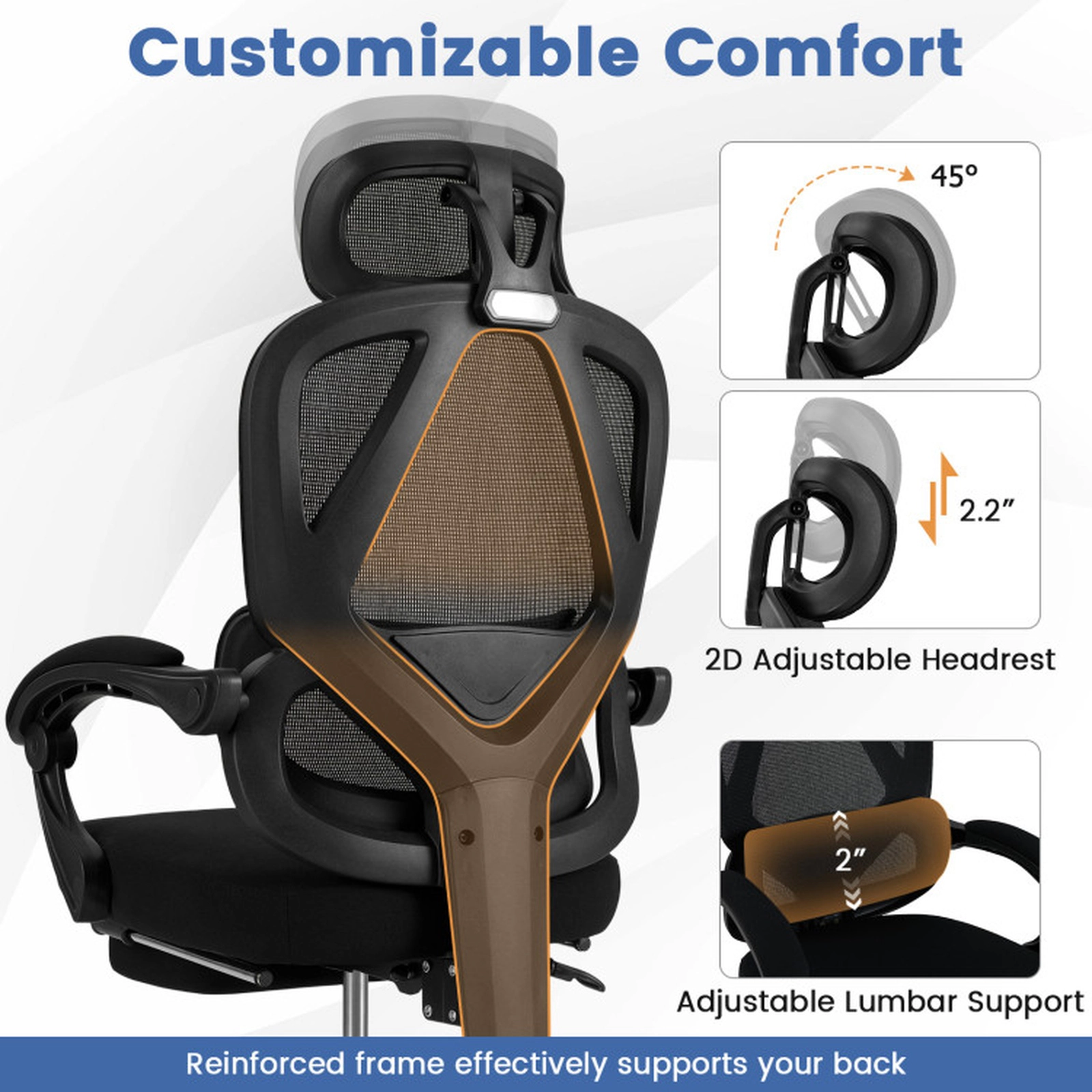 SUGIFT High Back Mesh Office Chair with Adjustable Lumbar Support and Footrest 350-lb Chair Capacity Black