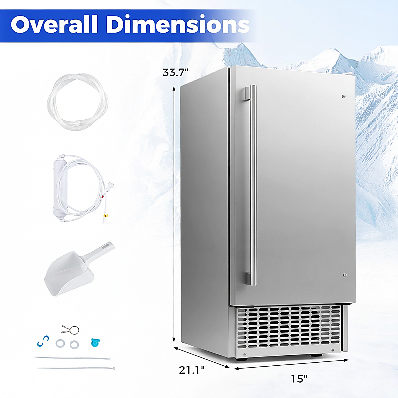 SUGIFT Commercial Undercounter Ice Maker with 110-lb Daily Output 25-lb Storage and Adjustable Thickness
