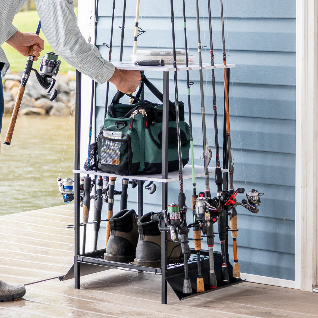StoreYour Tarpon Fishing Pole Stand, Holds up to 10 Rods