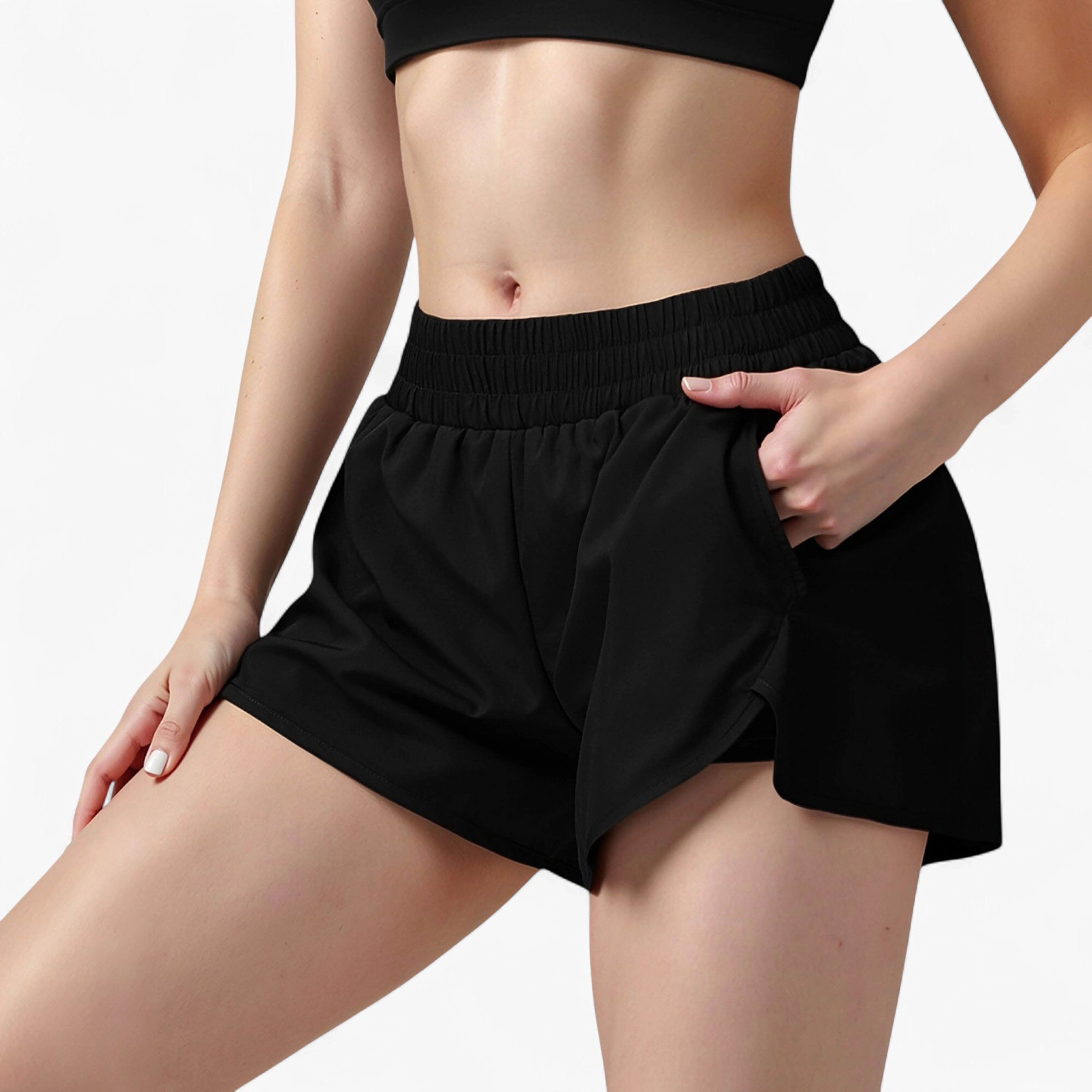 Anna-Kaci Women's High Waist Running Shorts with Built-In Liner and Side Pockets for Storage