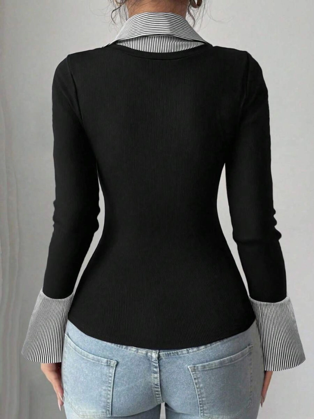 Enchanted Funland Women's Ribbed Long Sleeve Striped Collared Shirt