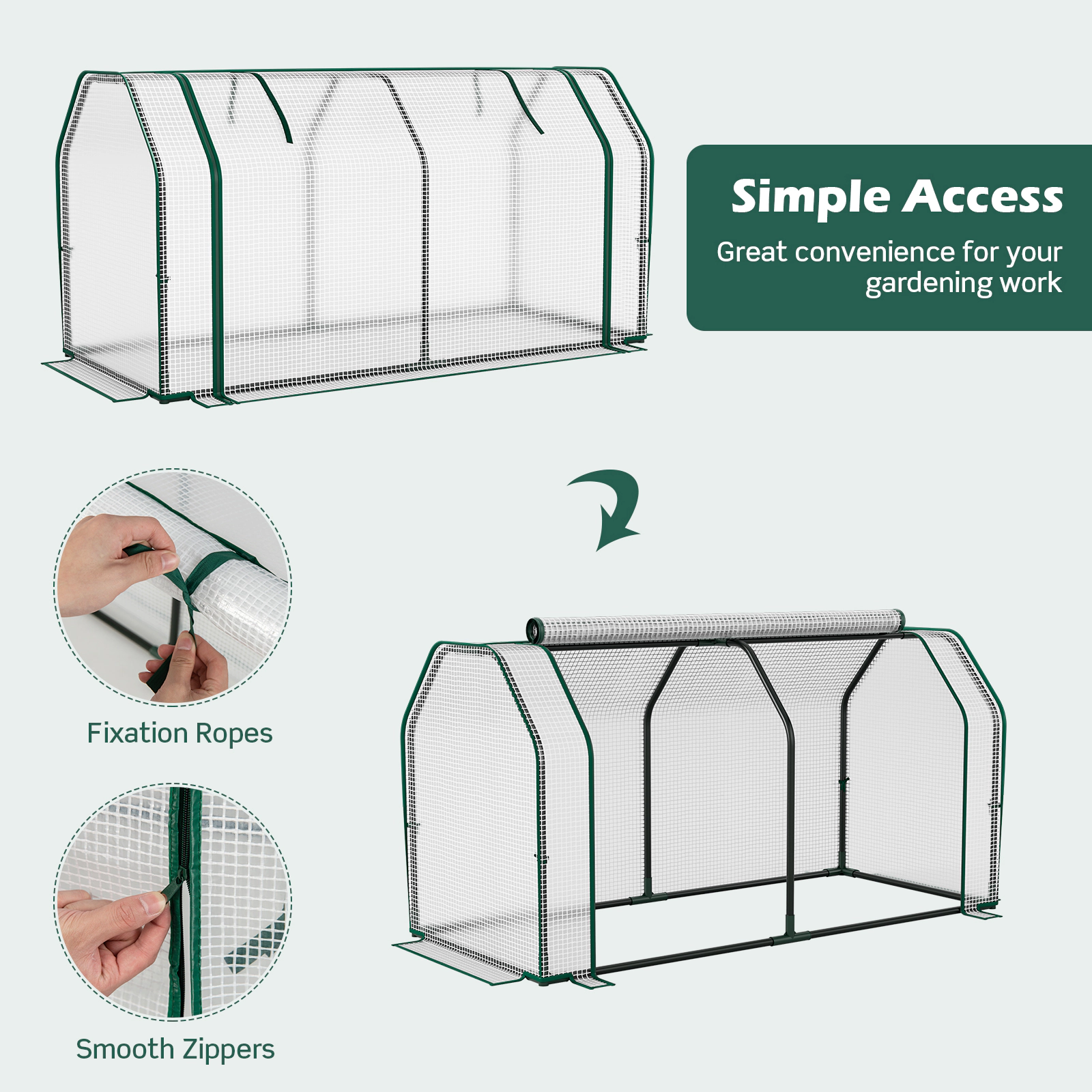 SUGIFT 47-in Mini Greenhouse Outdoor Small Grow House with Roll-Up Zipper Door 6 Stakes and PE Cover