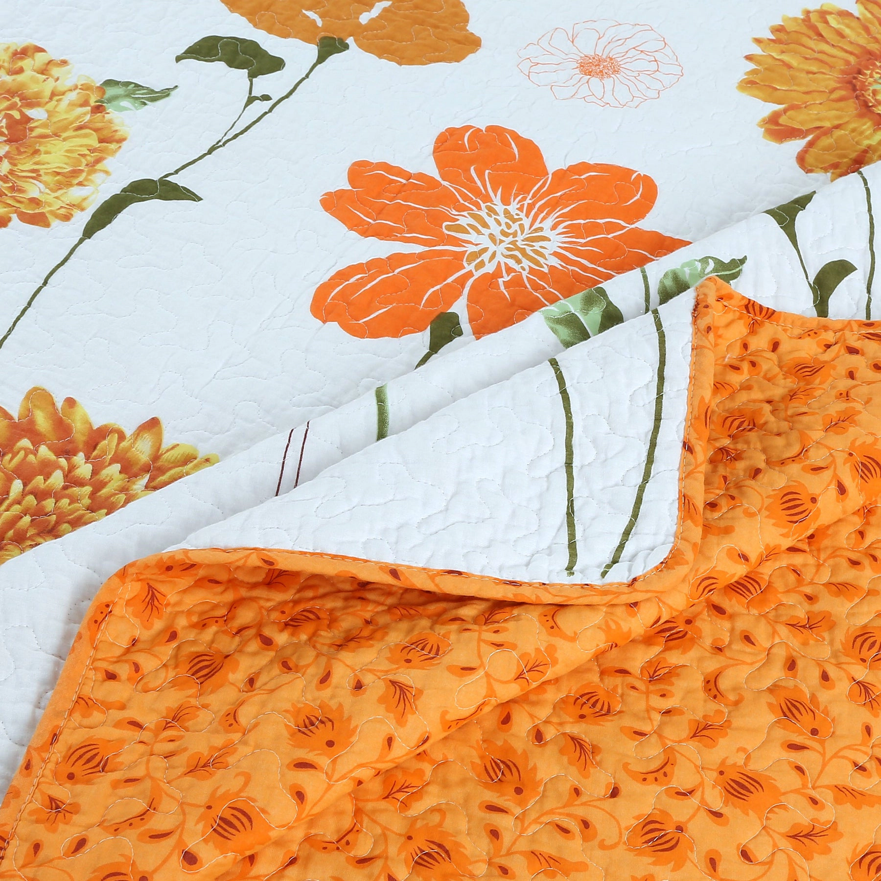 MarCielo 3 Piece Cotton Botanical Floral Quilt Set – Lightweight Reversible Bedspread Set