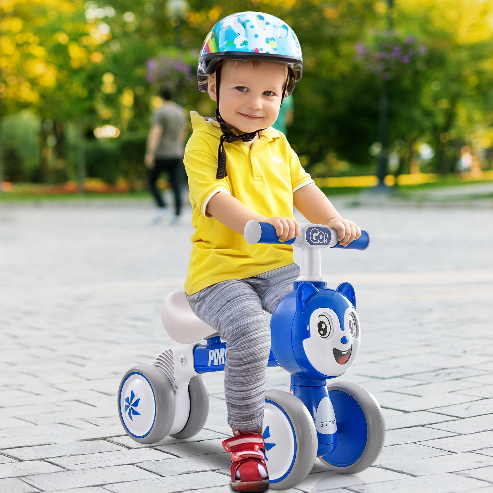 Baby Balance Bike 4 Silent EVA Wheels and No Pedals 10-36 Months Carbon Steel Frame and Soft Seat Blue Toddler Balance