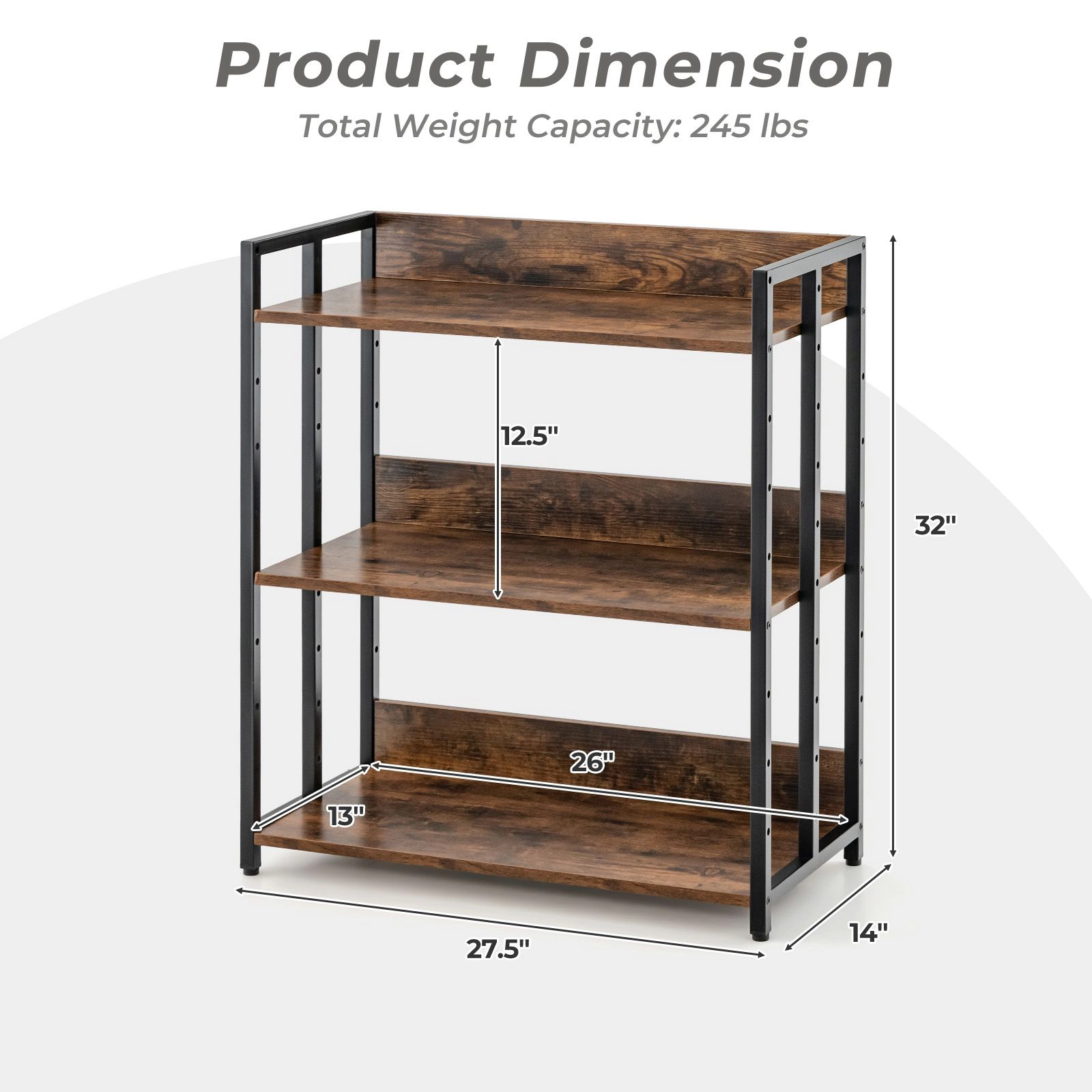 SlickBlue 3 Tier Industrial Bookshelf with Adjustable Shelves
