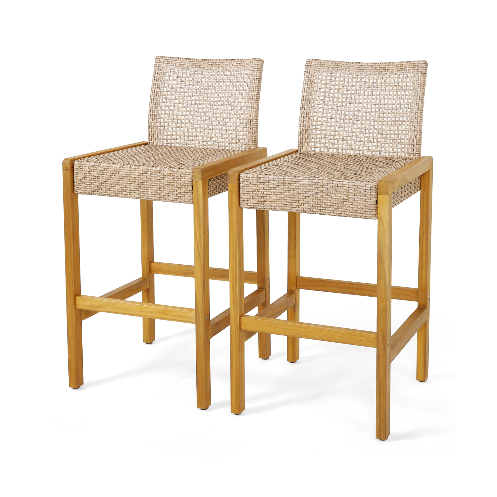 SUGIFT Rattan Patio Barstools Dining Chairs with Backrest 400-Lb Capacity 30-in Seat Height Light Brown Teak
