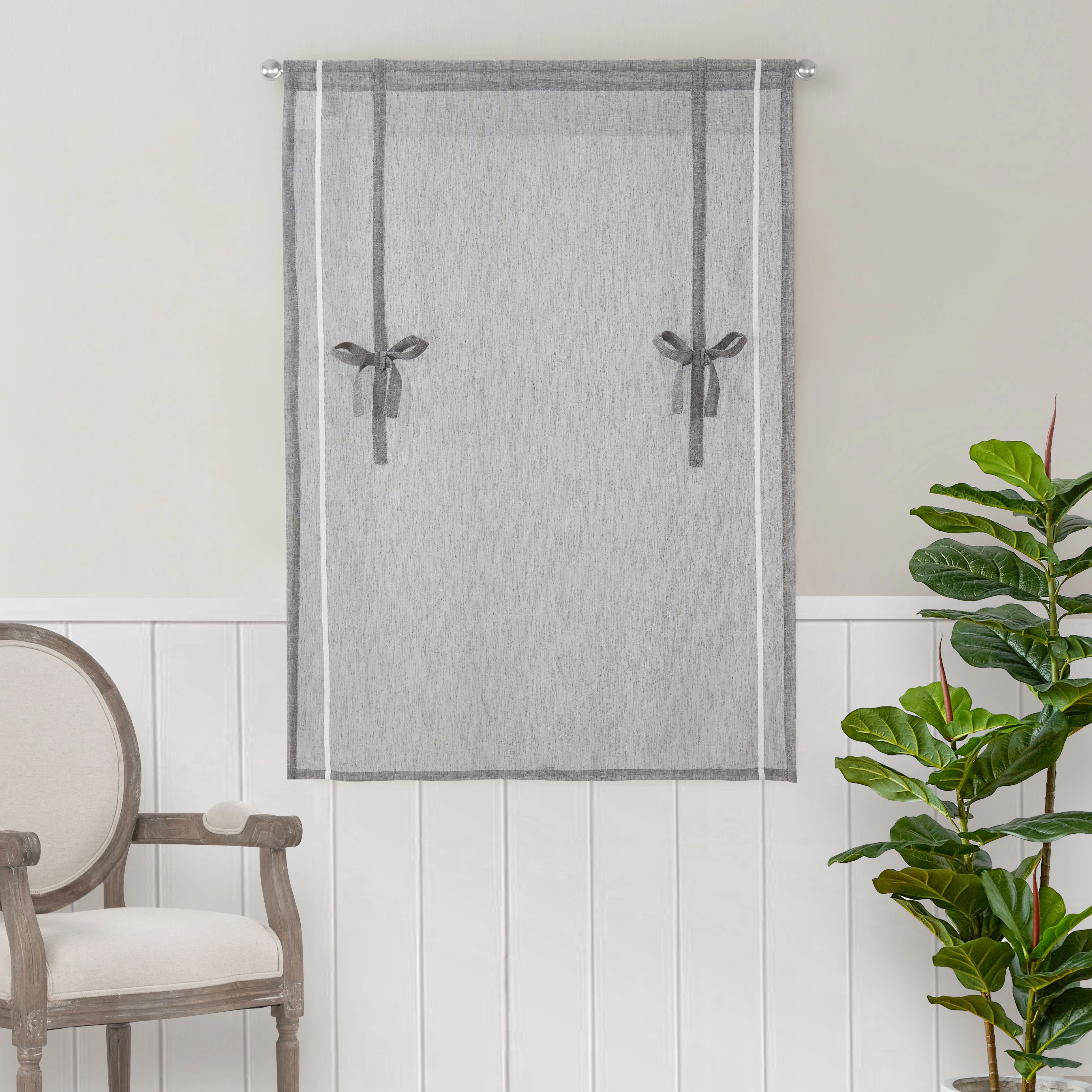 Kate Aurora Rod Pocket Textured Yarn Sheer Tie Up Balloon Curtain Window Panel - 63 in. Long