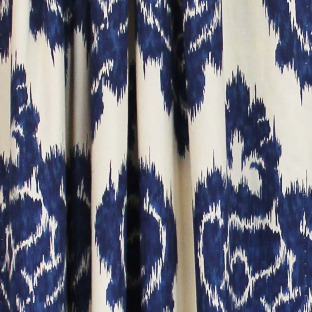 RLF Home Flame Large Damask Flame Design Pair Of Lined Panels 3" Rod Pocket (Pair) 100" x 63" Navy Blue/Ivory