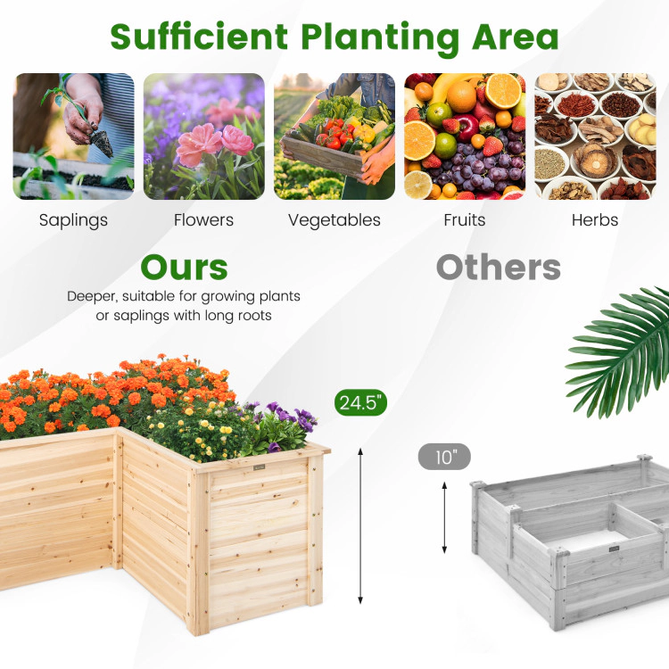 Hivvago 24 Inch L-Shaped Wooden Raised Garden Bed with Open-Ended Base-Natural